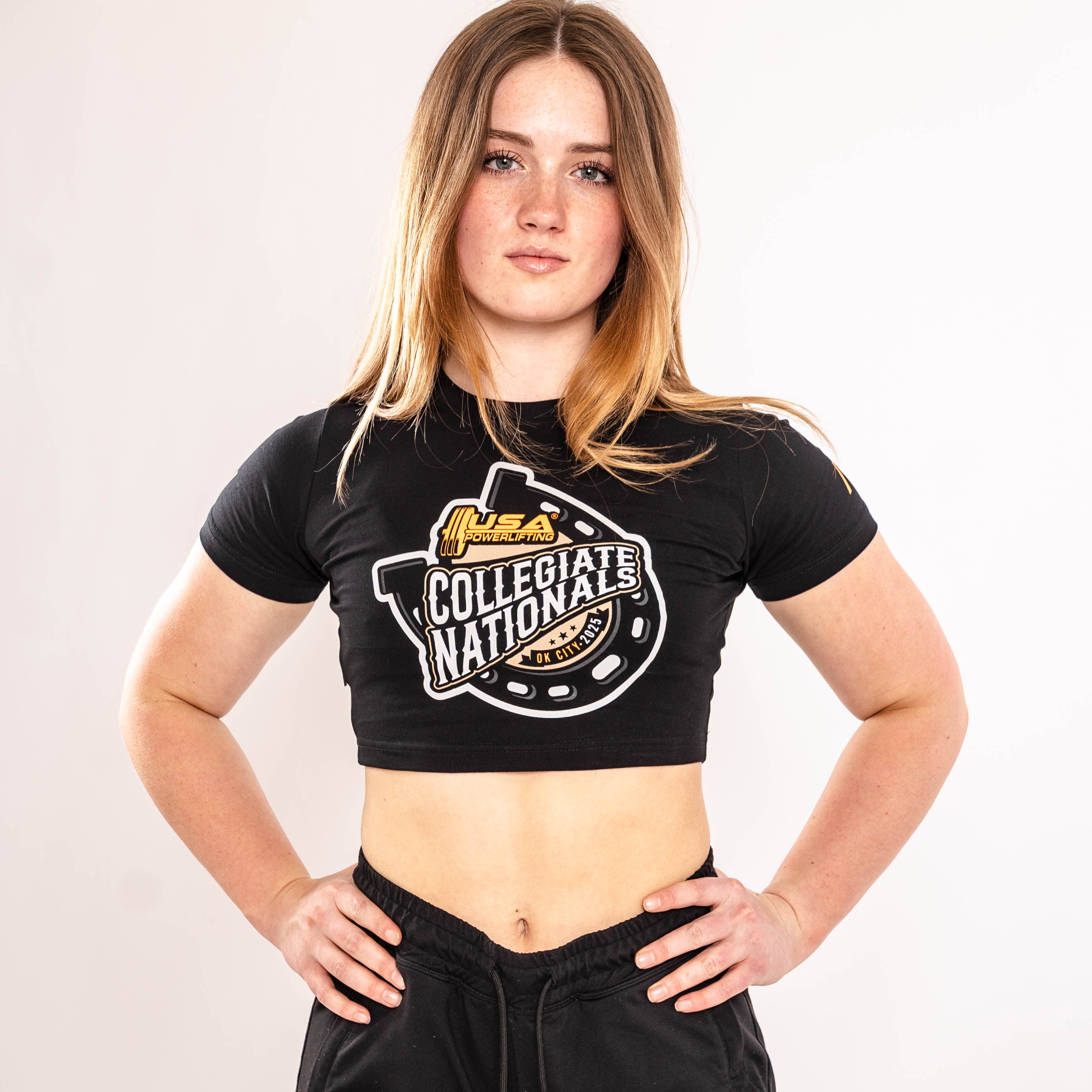 Front view of 2025 USAPL Collegiate Nationals women’s crop with official collegiate design