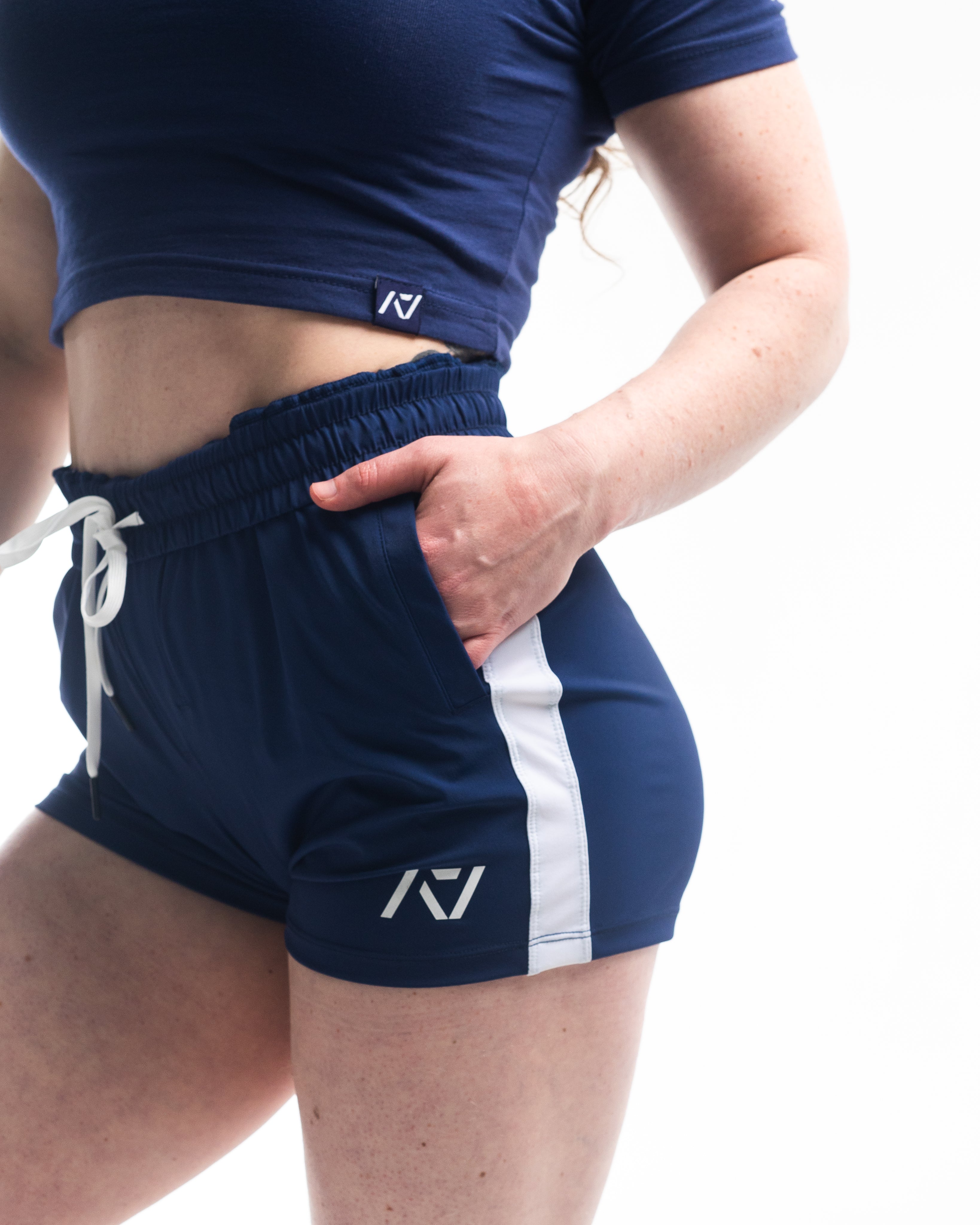 Matte silicone A7 logos on Night Light 360Go Shorts for subtle, long-lasting branding.