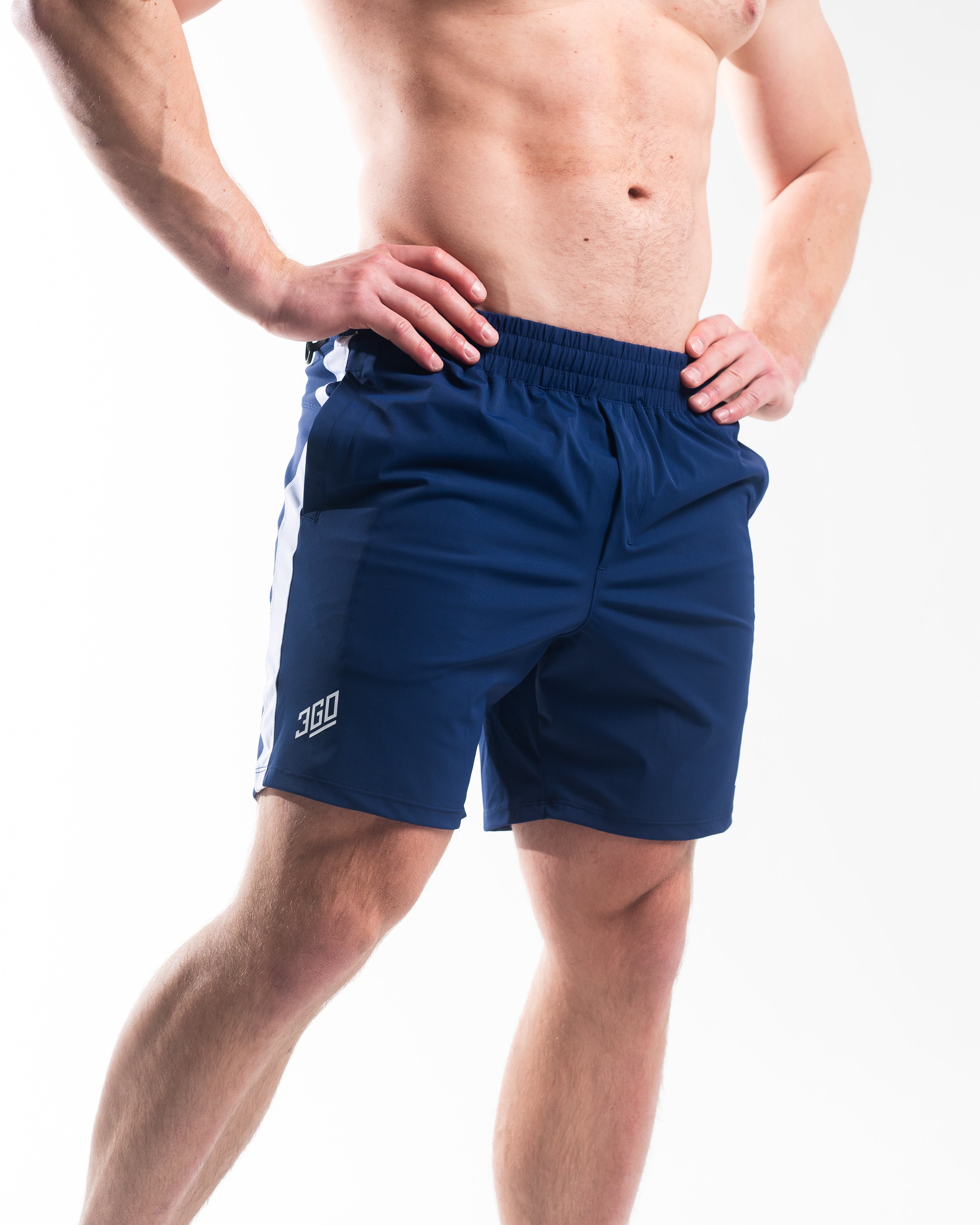 Front view of A7 360Go Shorts in Night Light featuring neon lime waistband, Regular inseam, and performance fit.