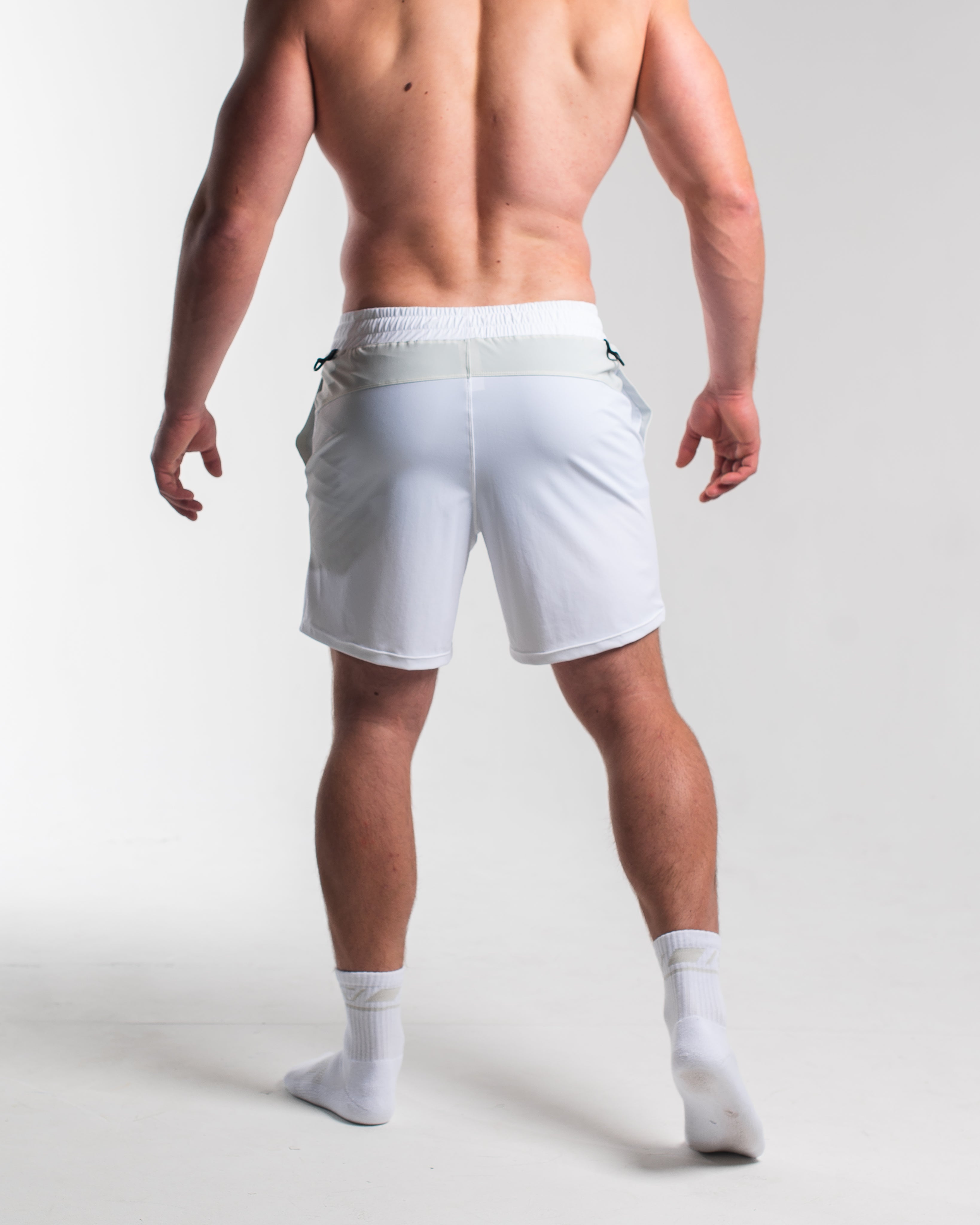 Rear view of A7 Polar 360Go Shorts with ripstop loop-through pockets and sleek training silhouette.