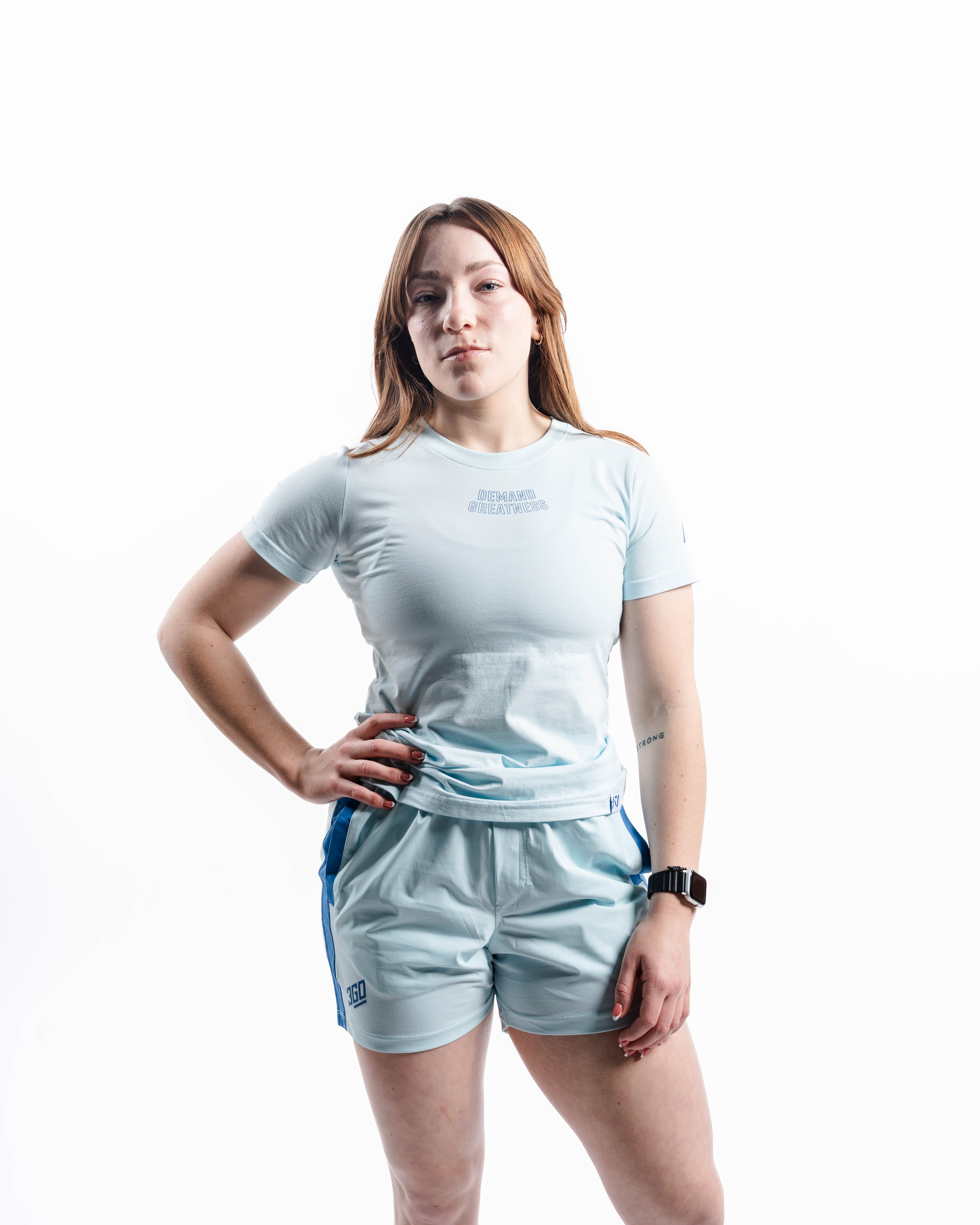 Demand Greatness True-Fit Women's Meet Shirt - Cyanite