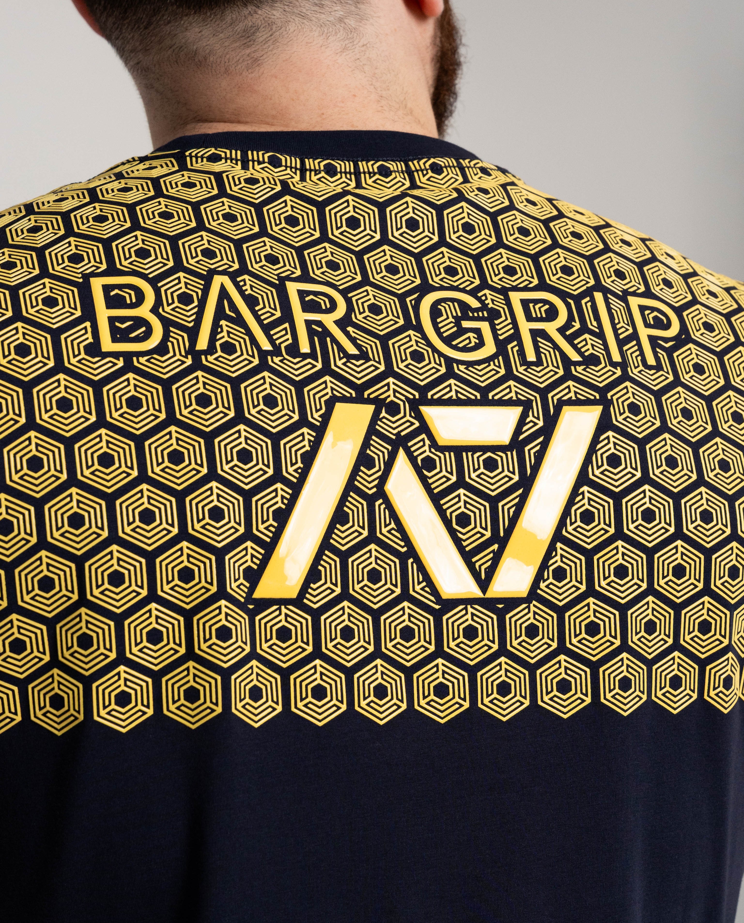 Close up of Bar Grip on NSTP mens bar grip shirt