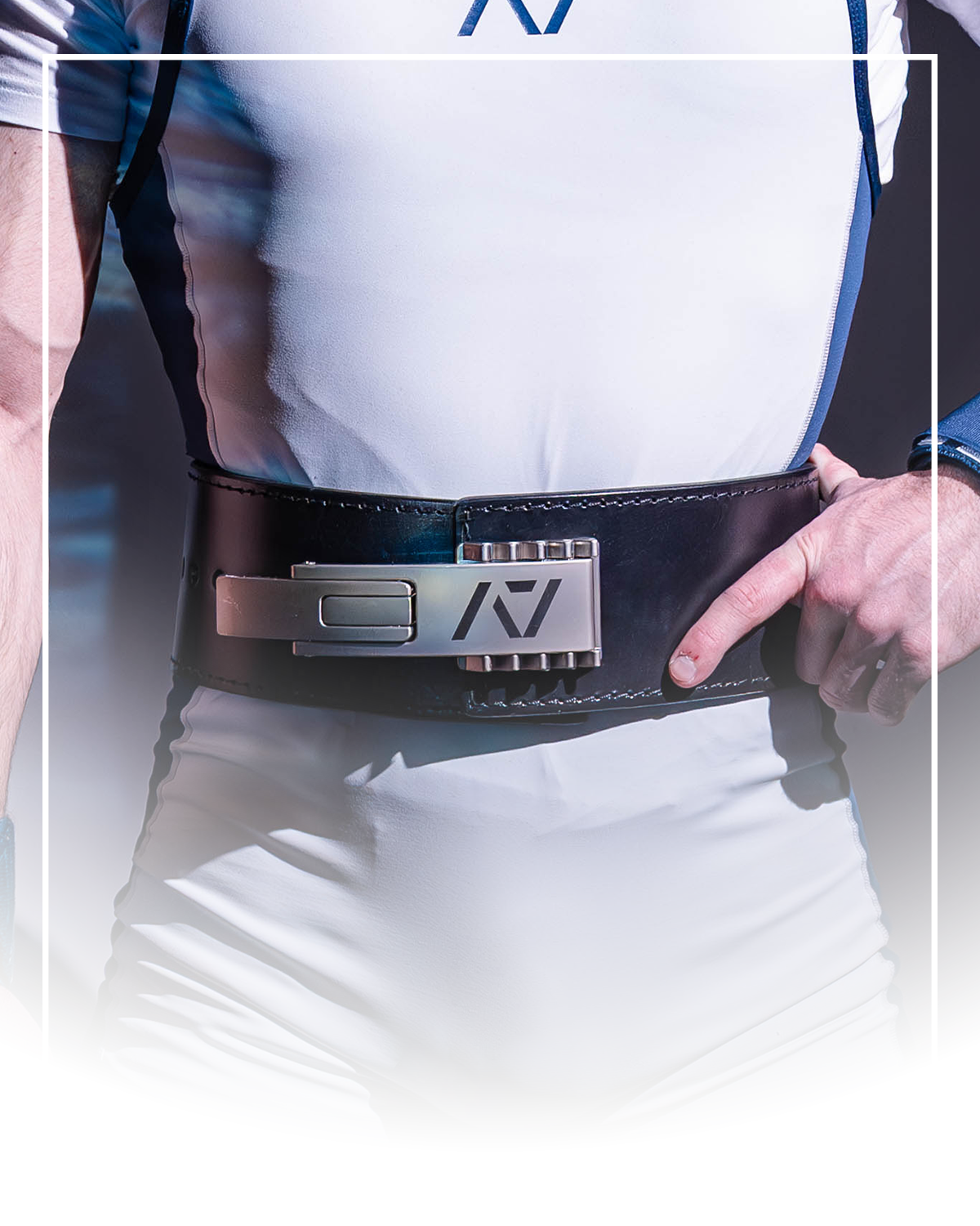 Lifter wearing powerlifting A7 belt