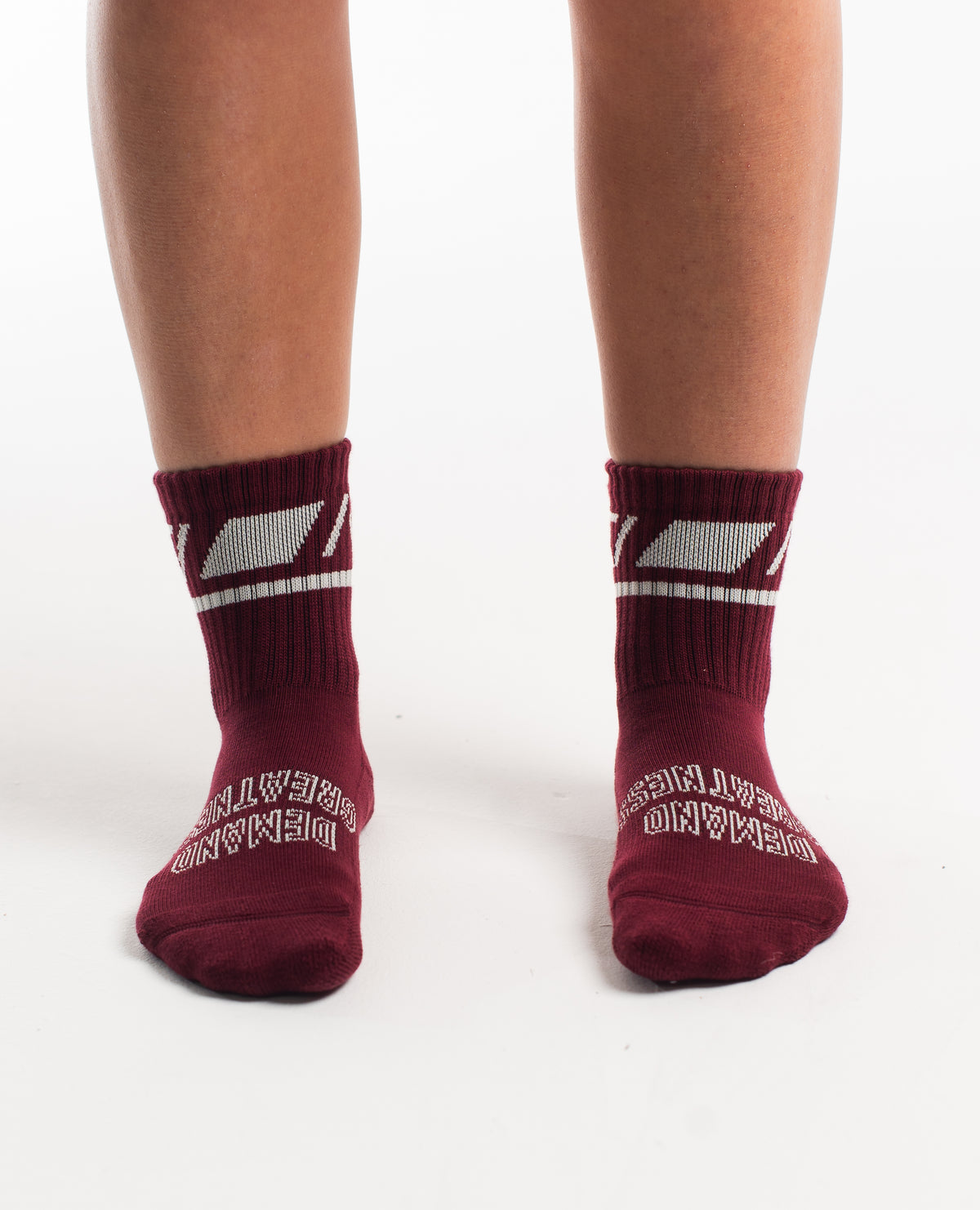 Front view of A7 Crew Socks in Ivory Rose, showcasing mid-shin length and ribbed cuff design.
