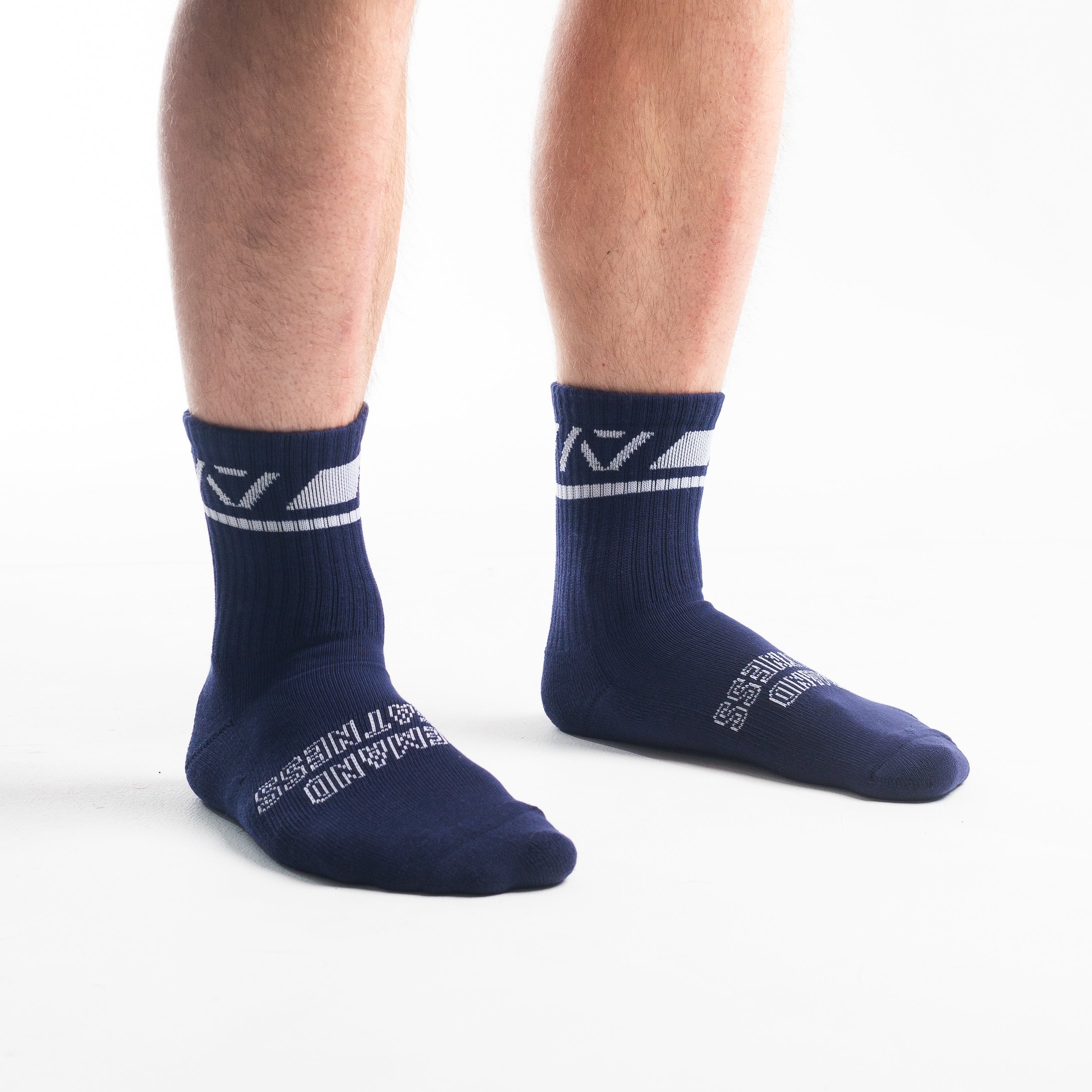 Side profile of A7 Crew Socks in Night Light, highlighting the A7 logo on the ankle and compression-style top.