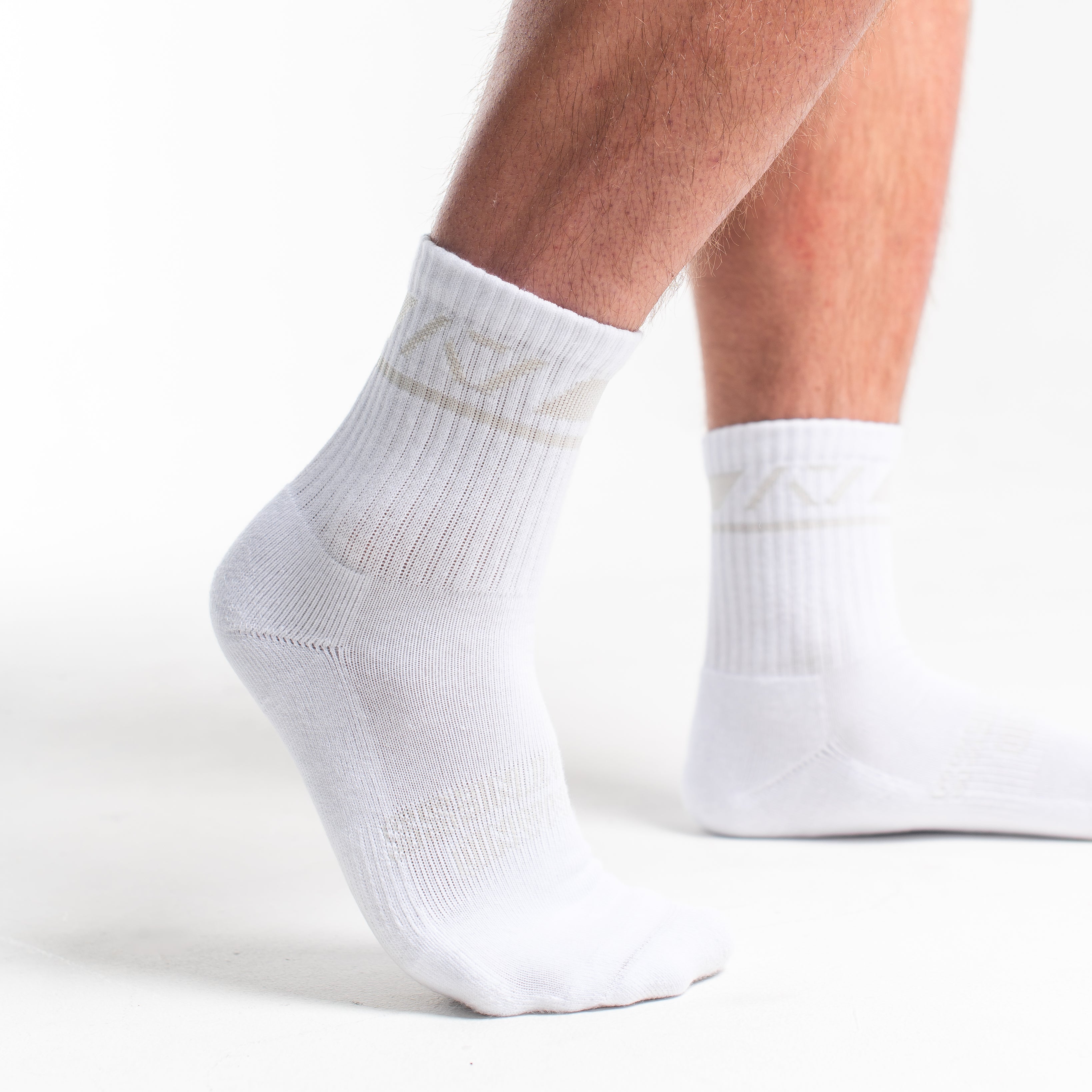 Close-up of the knit fabric on A7 Crew Socks in Polar, showing texture and stitching details.