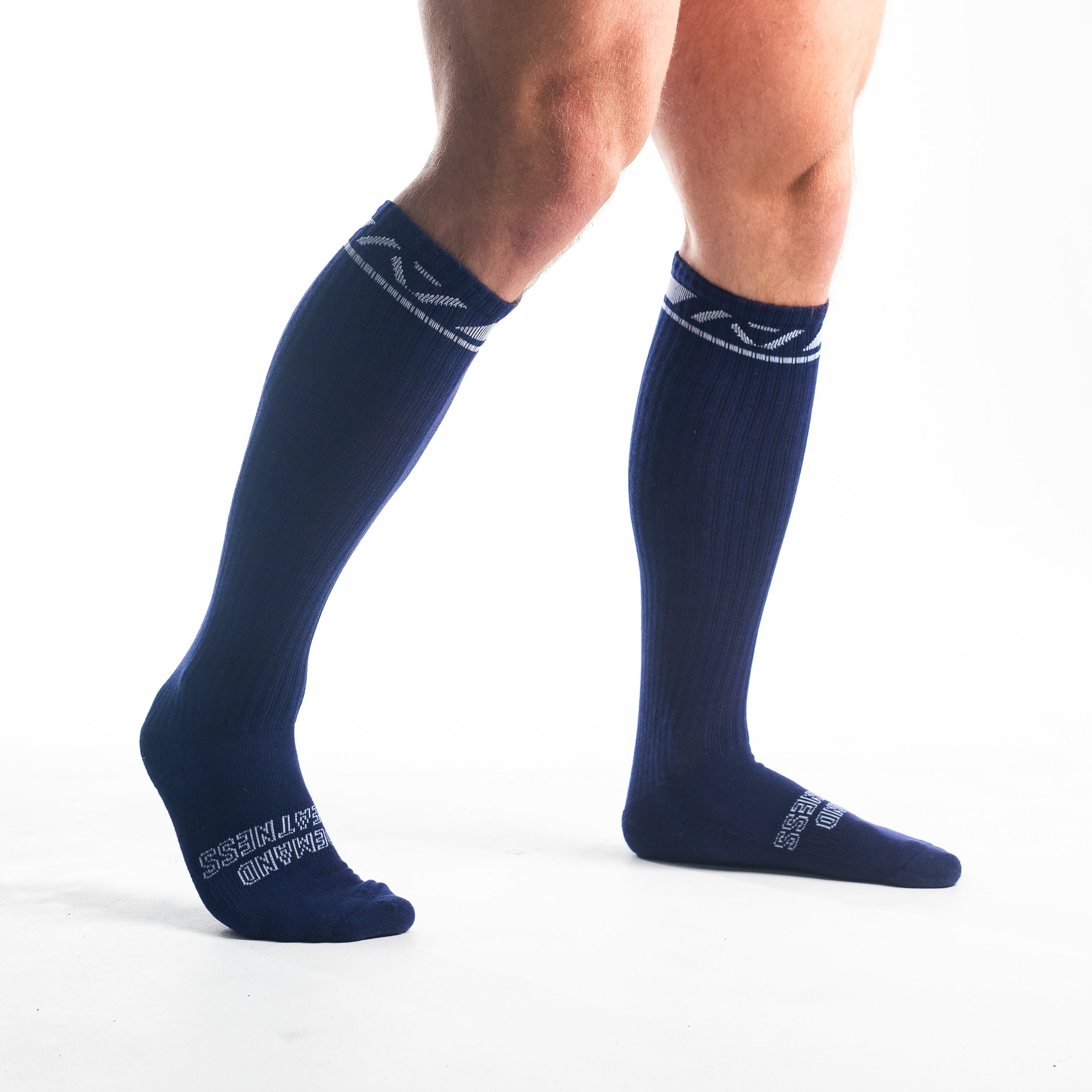 Side profile of A7 Deadlift Socks in Night Light, highlighting the A7 logo on the ankle and compression-style top.