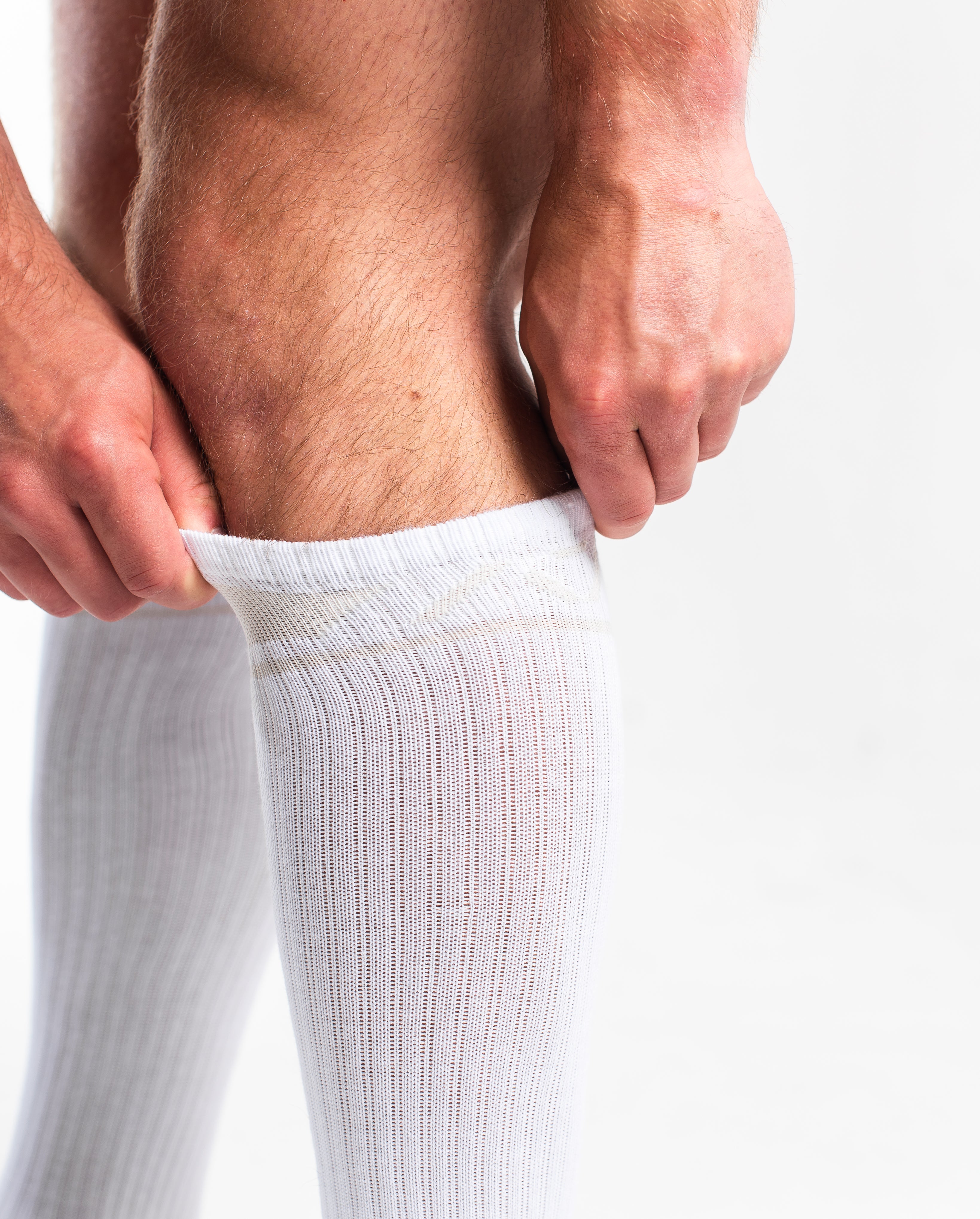 Close-up of the knit fabric on A7 Deadlift Socks in Polar, showing texture and stitching details.