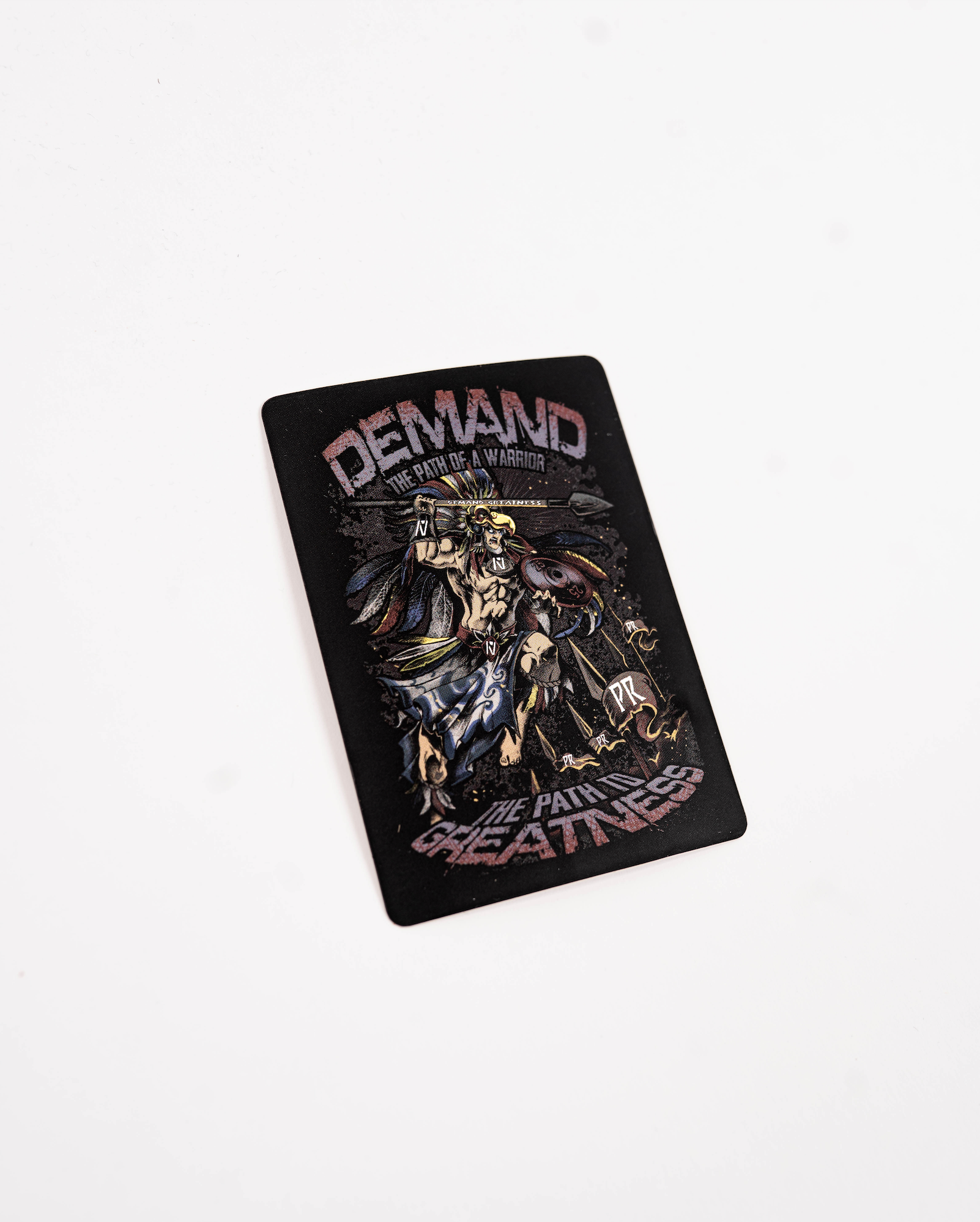 Close-up of the die-cut edge on the A7 Aztec Warrior Sticker highlighting clean finish and sharp contour.