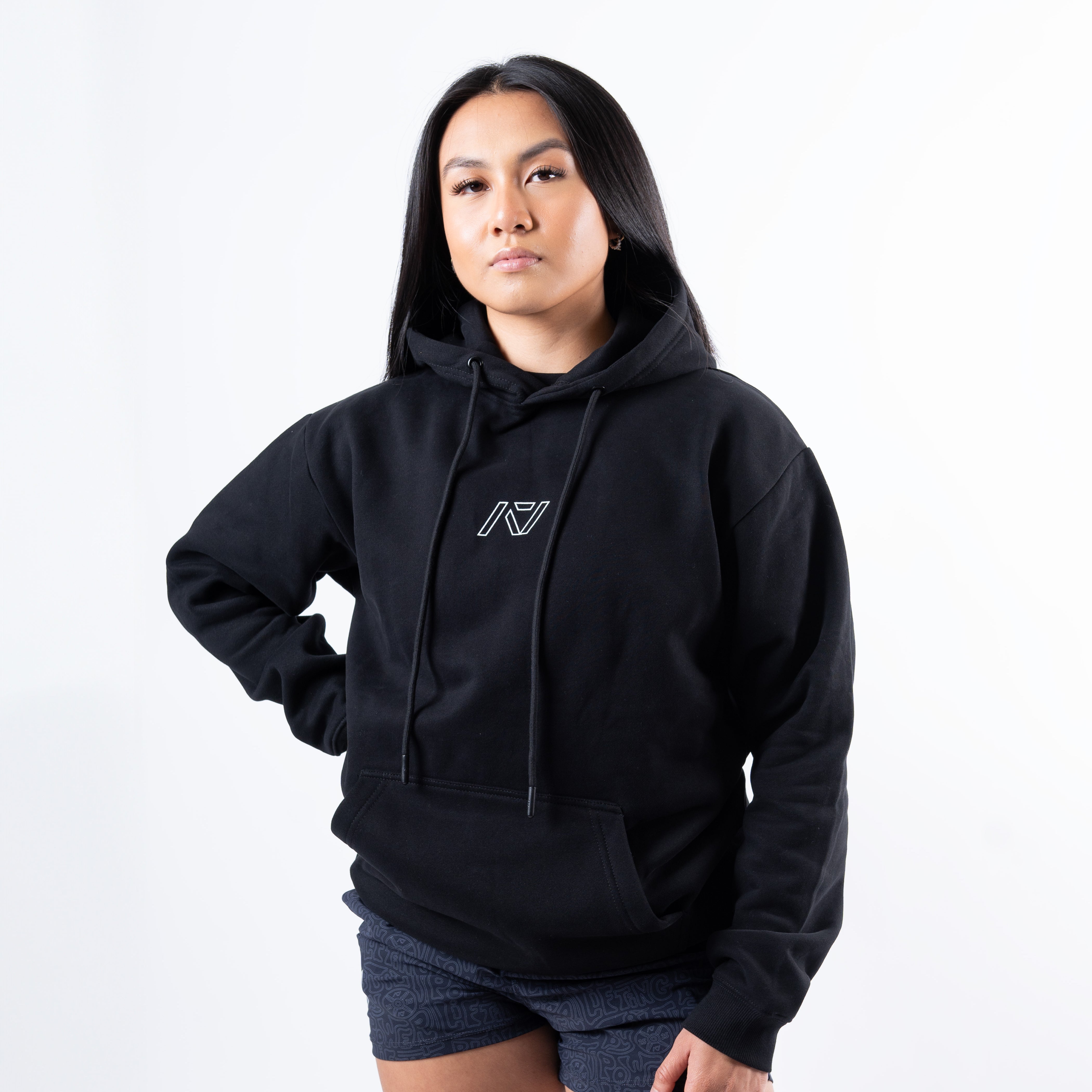 Front view of A7 Built By Hoodie in black, featuring A7 logo on the upper chest.