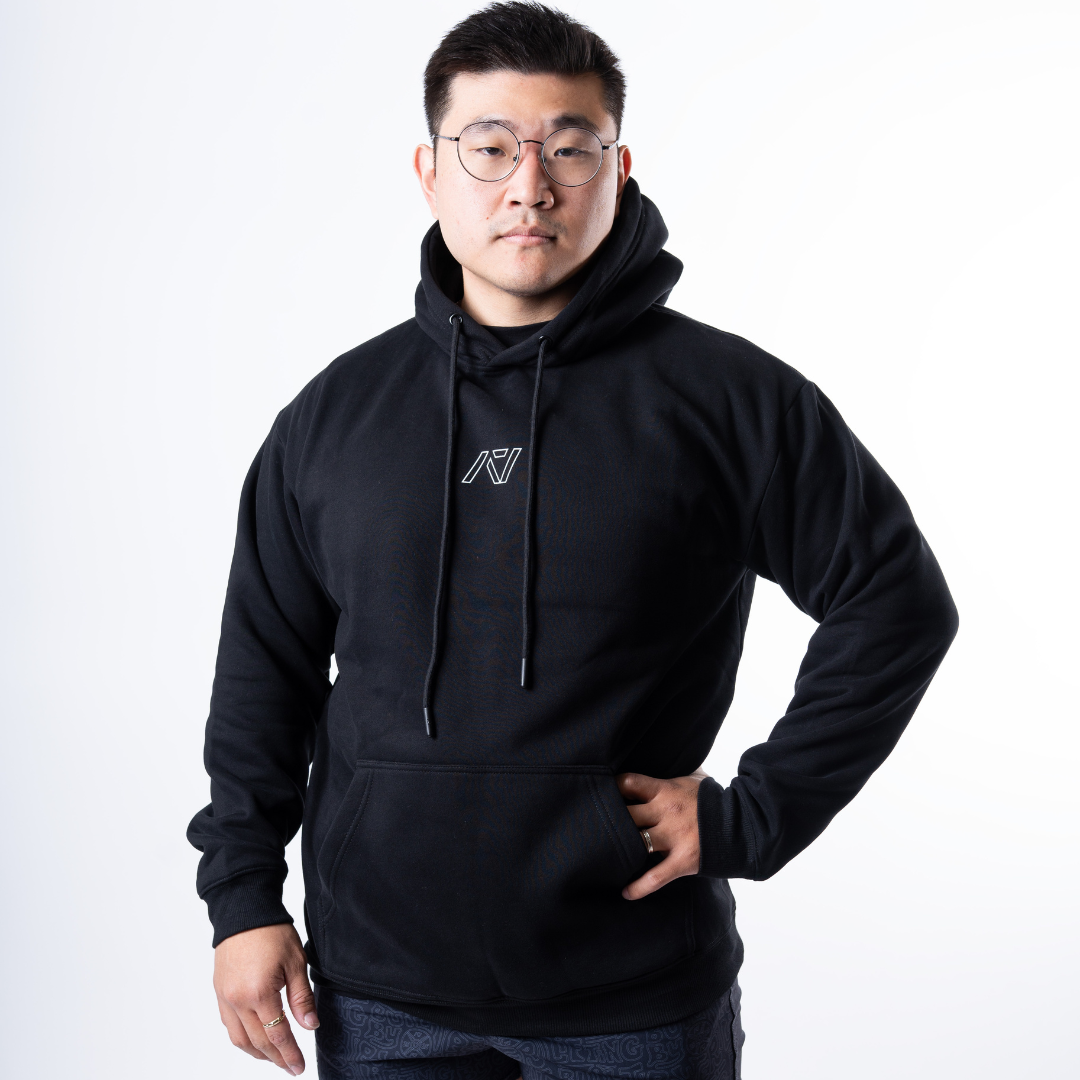Front view of A7 Built By Hoodie in black, featuring A7 logo on the upper chest.