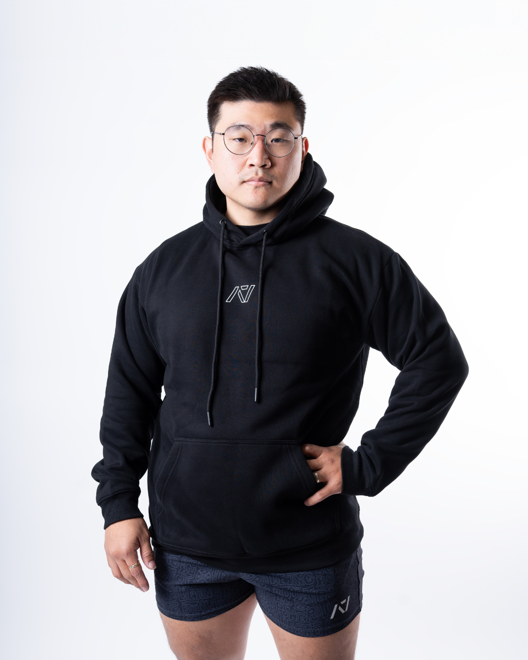 Front view of A7 Built By Hoodie in black, featuring A7 logo on the upper chest.
