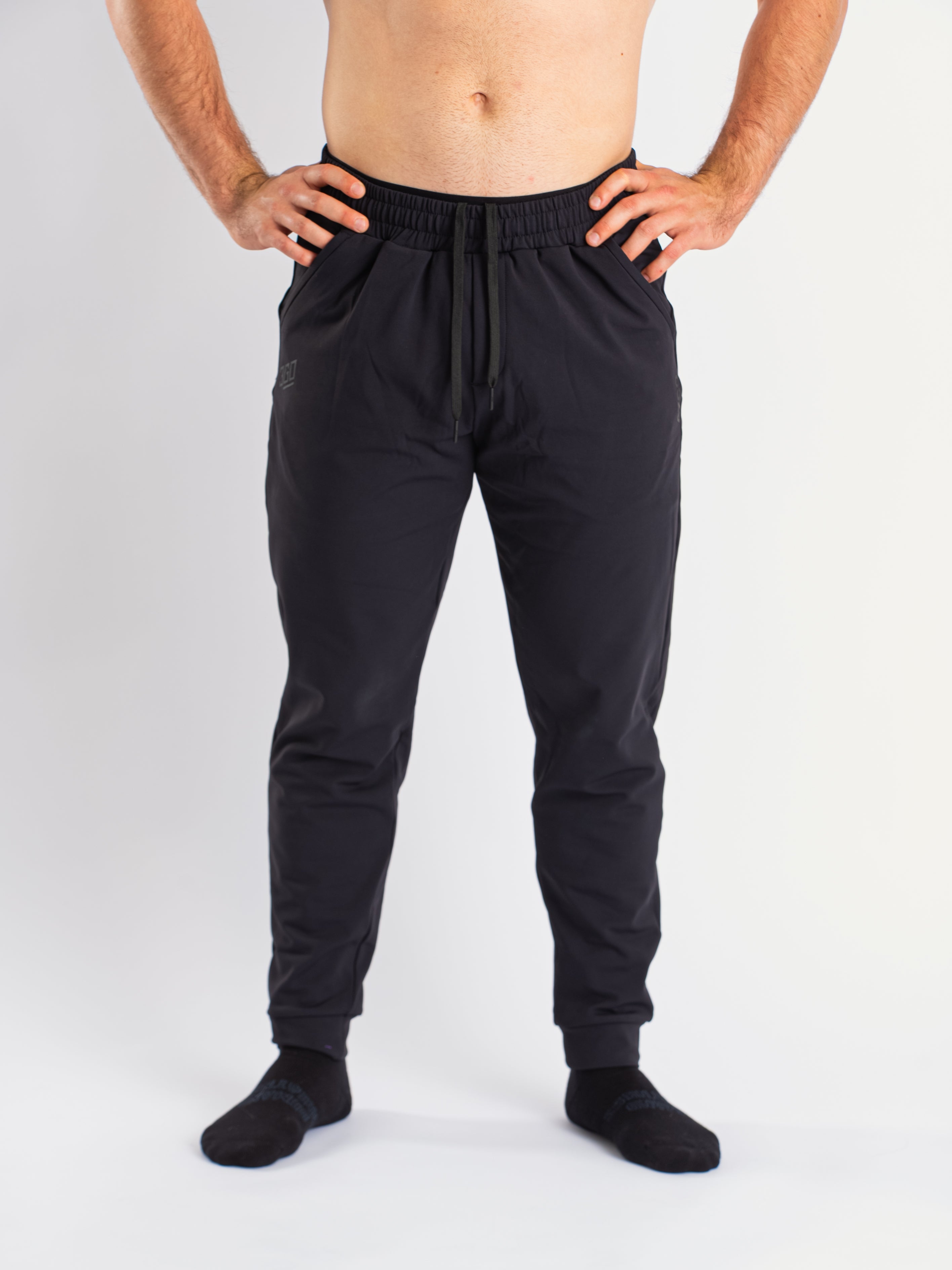Front view of A7 Cobra 360Go 1Z Joggers in Stealth, showcasing the sleek design and tapered leg fit.
