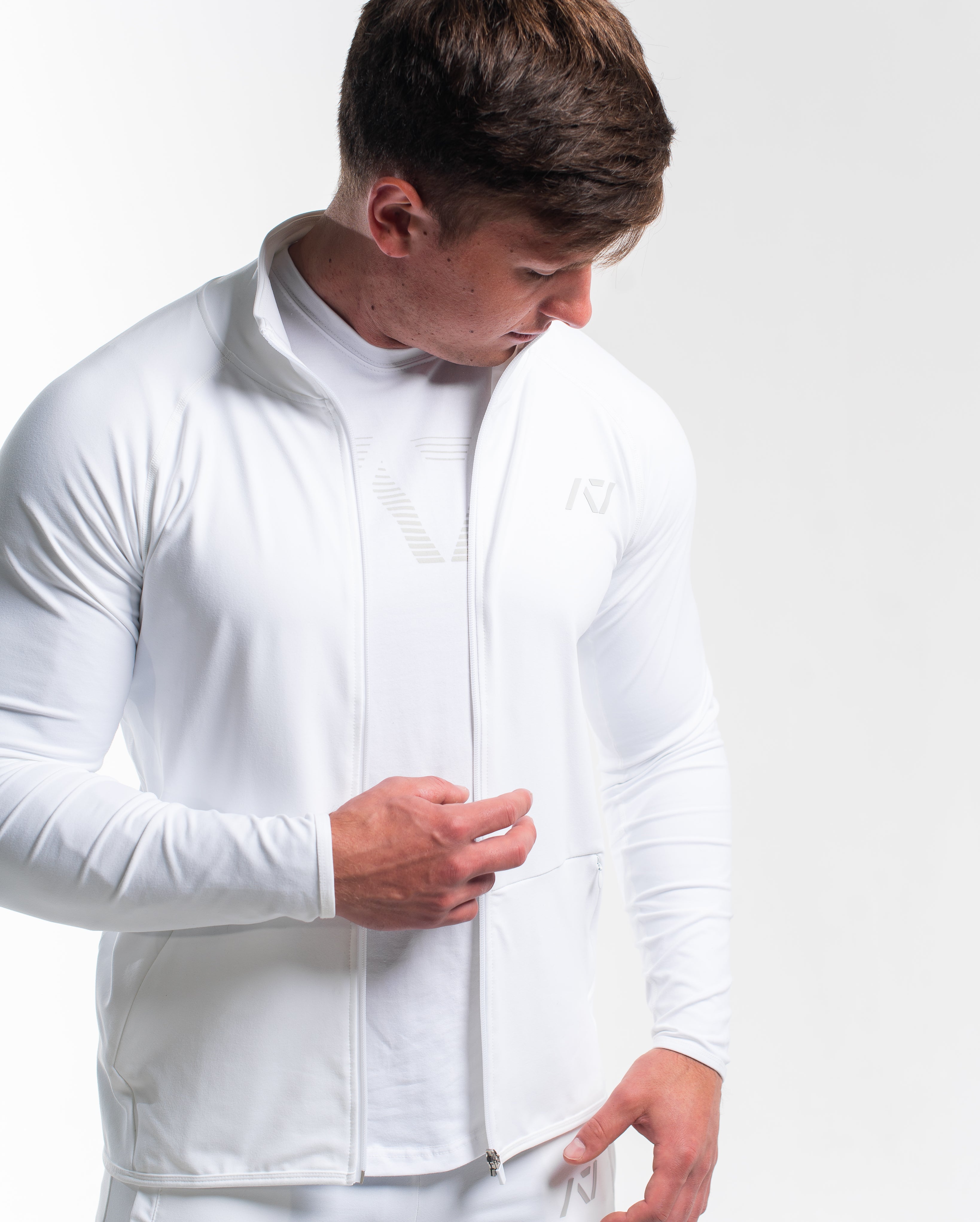 Close-up of 4‑way stretch knit fabric on the Polar Defy Jacket showing texture.