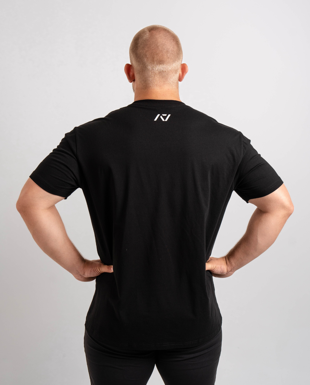 Back view highlighting A7 logo printed below the neckline on the Domino shirt.