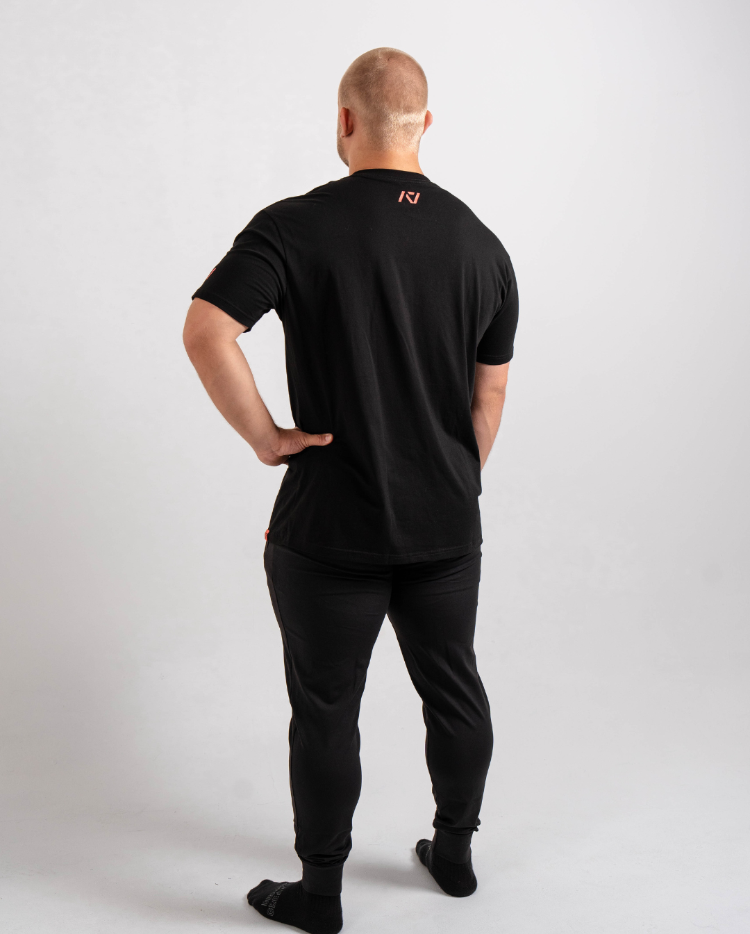 Back view showing A7 logo centered below the neckline on the Flamingo shirt.