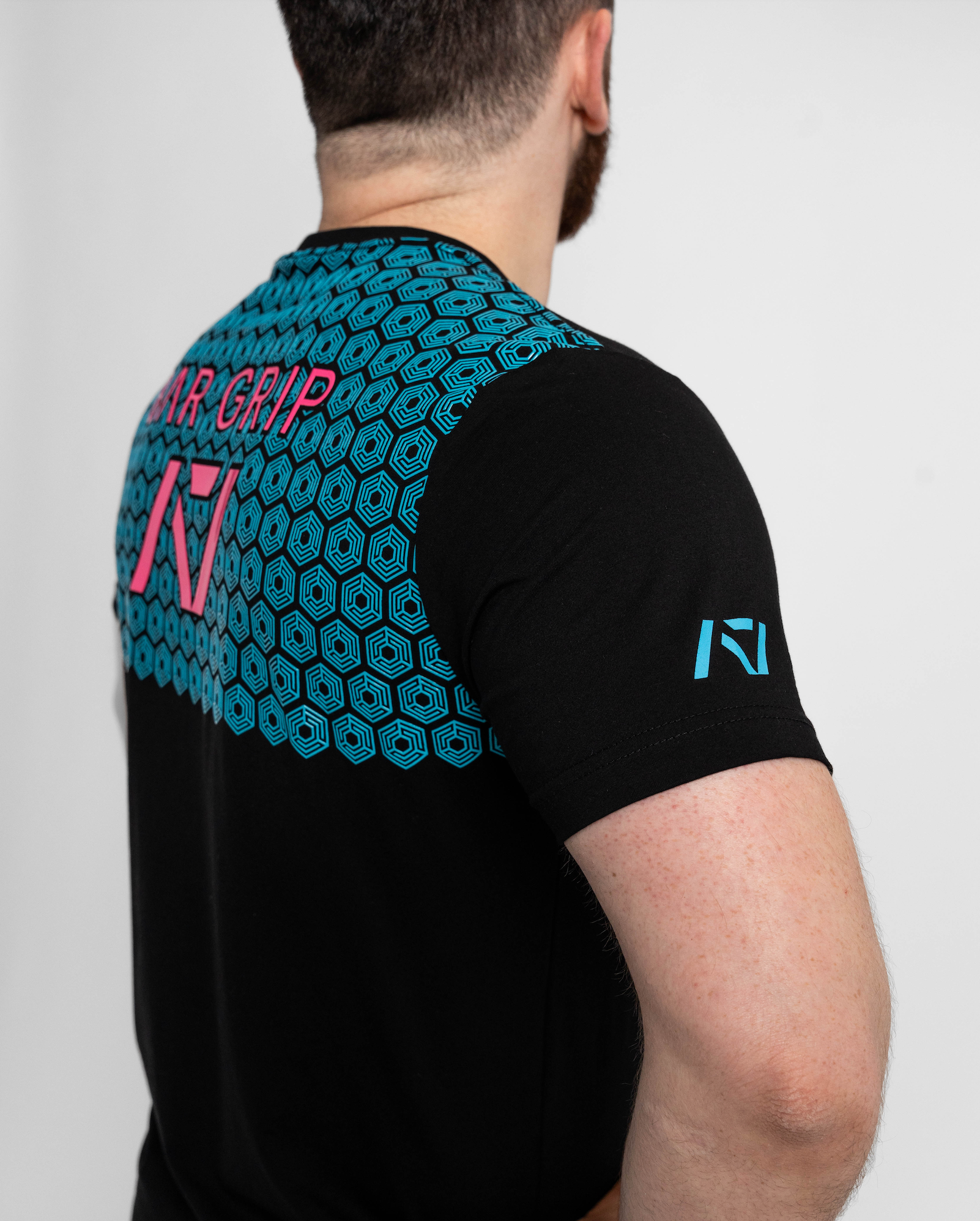 close up of sleeve and bar grip on high vibes mens bar grip shirt