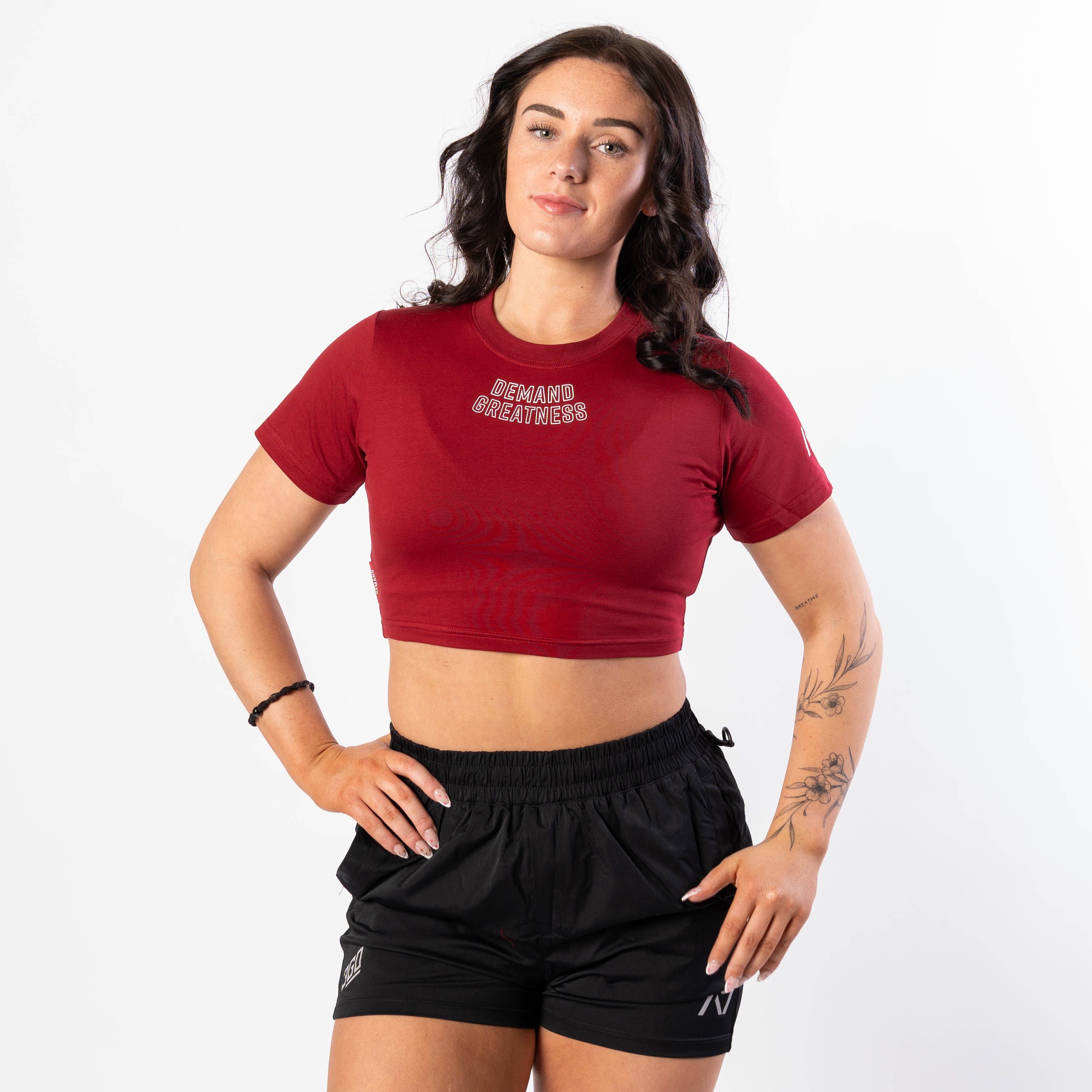 Female model posing with meet crop