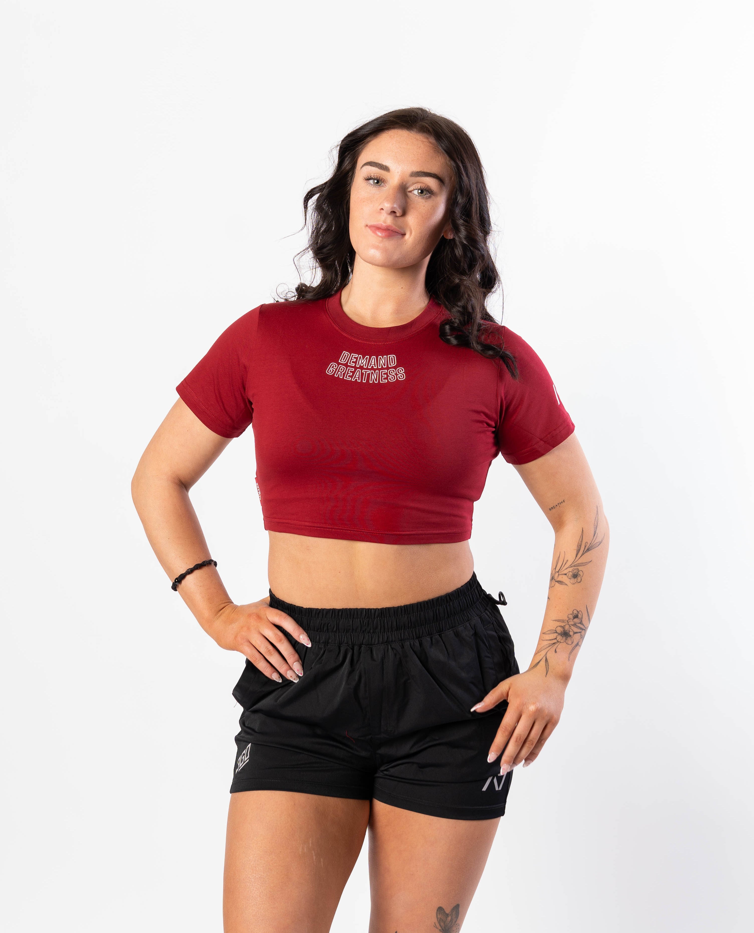 Female model posing with meet crop