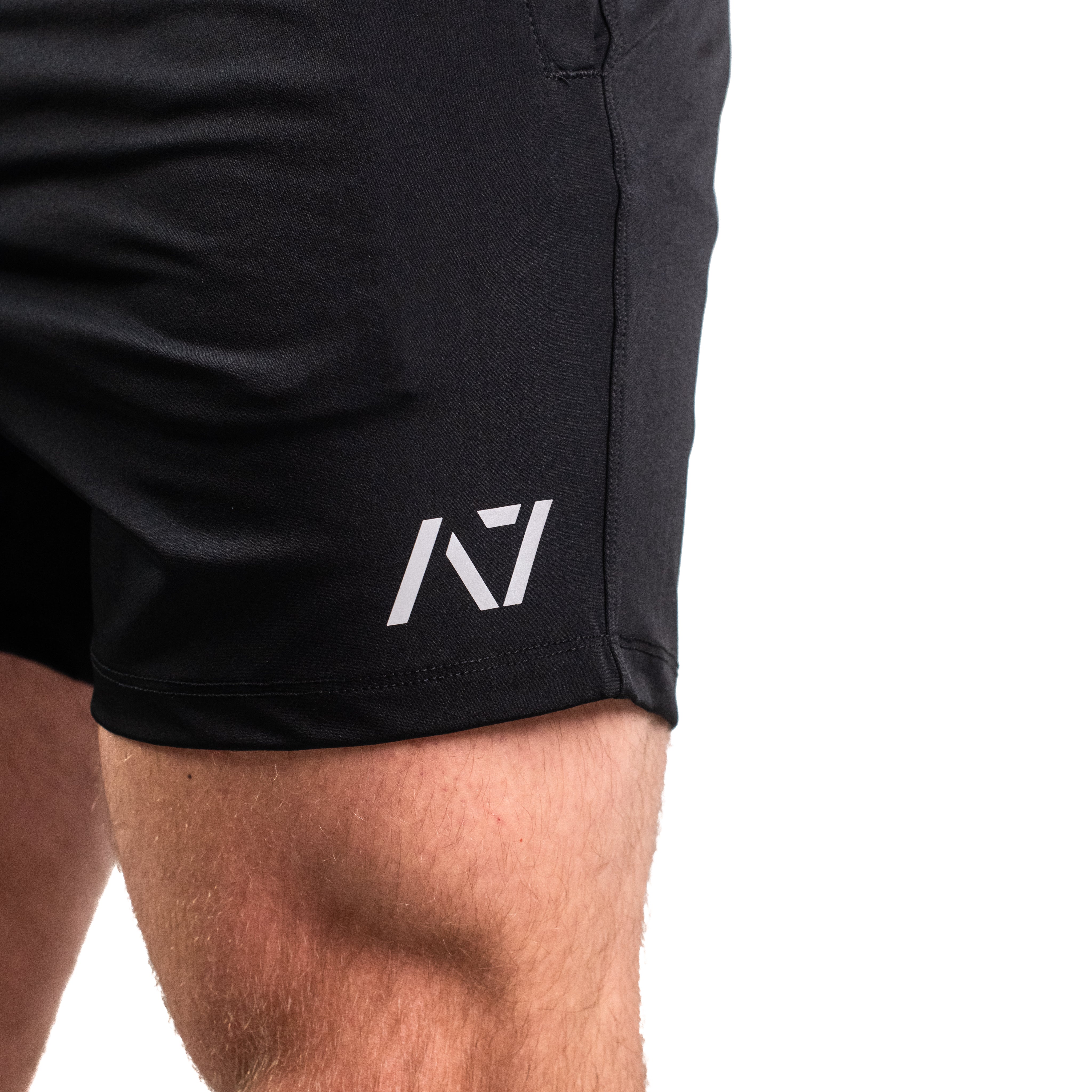 Matte silicone A7 logo on 360Go KWD Shorts in Black for clean, durable branding.
