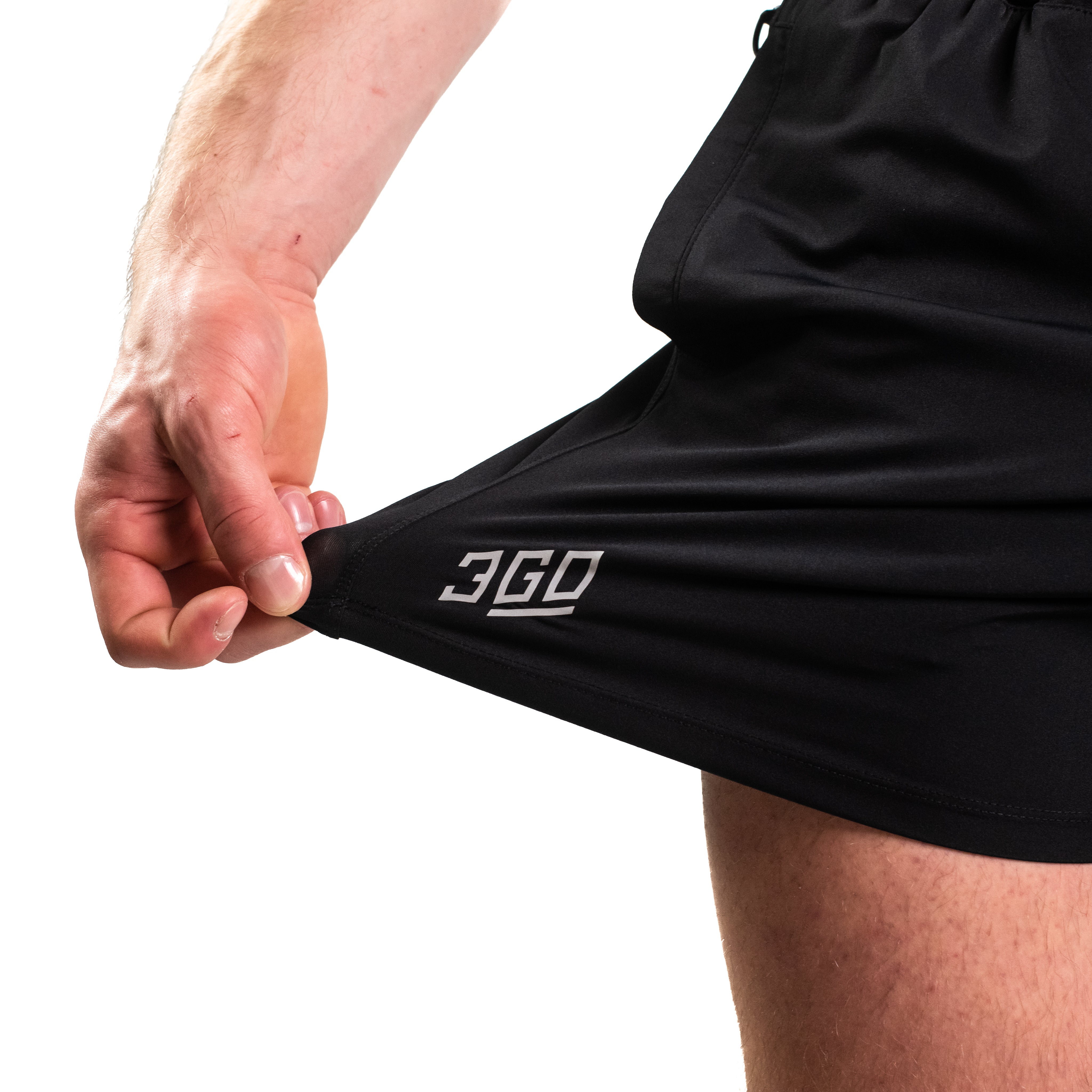 Close-up of 360-degree stretch fabric on A7 360Go Shorts – Black, designed for unrestricted movement during lifting.