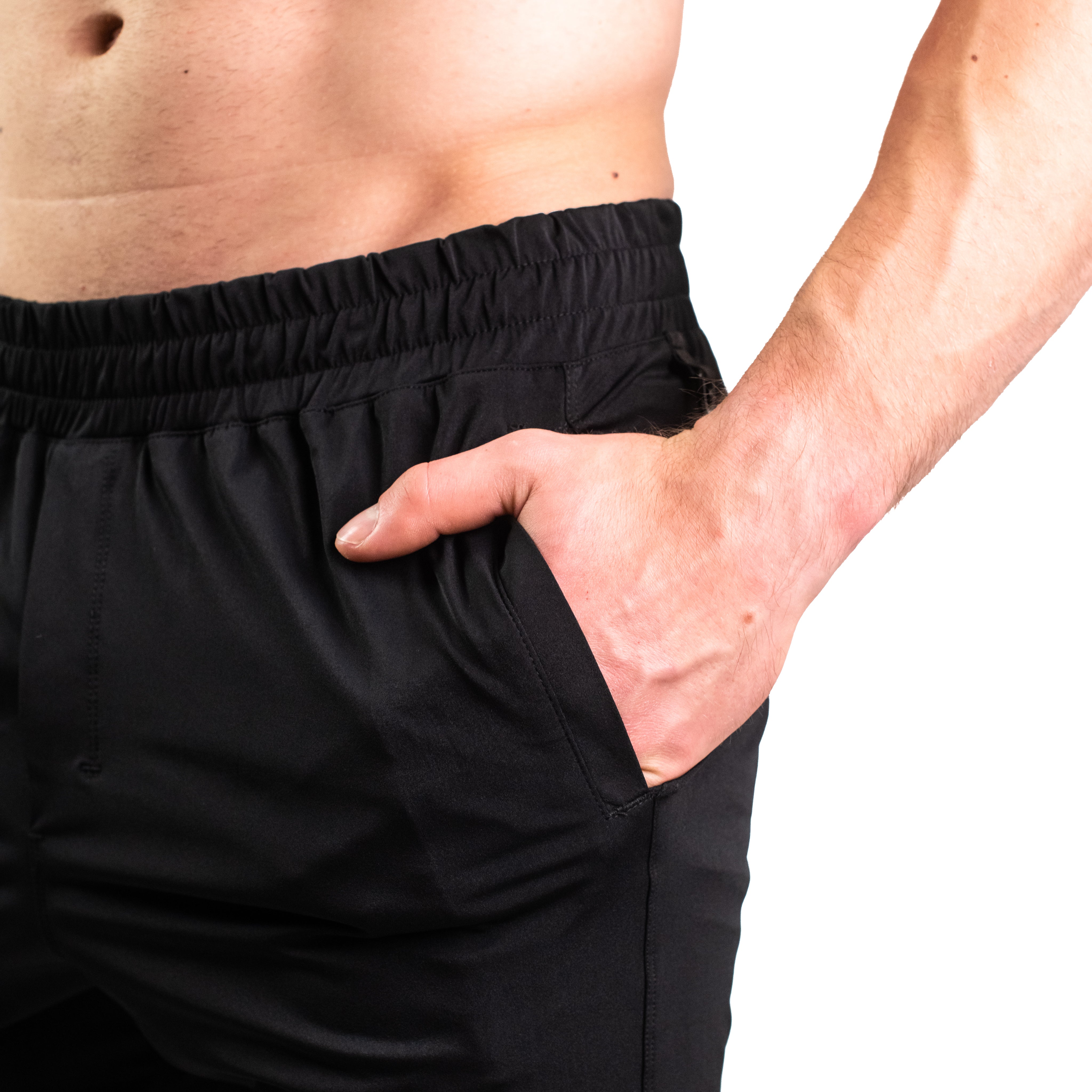 Ripstop nylon loop-through pocket with hidden mini-wallet compartment on 360Go KWD Shorts in Black.