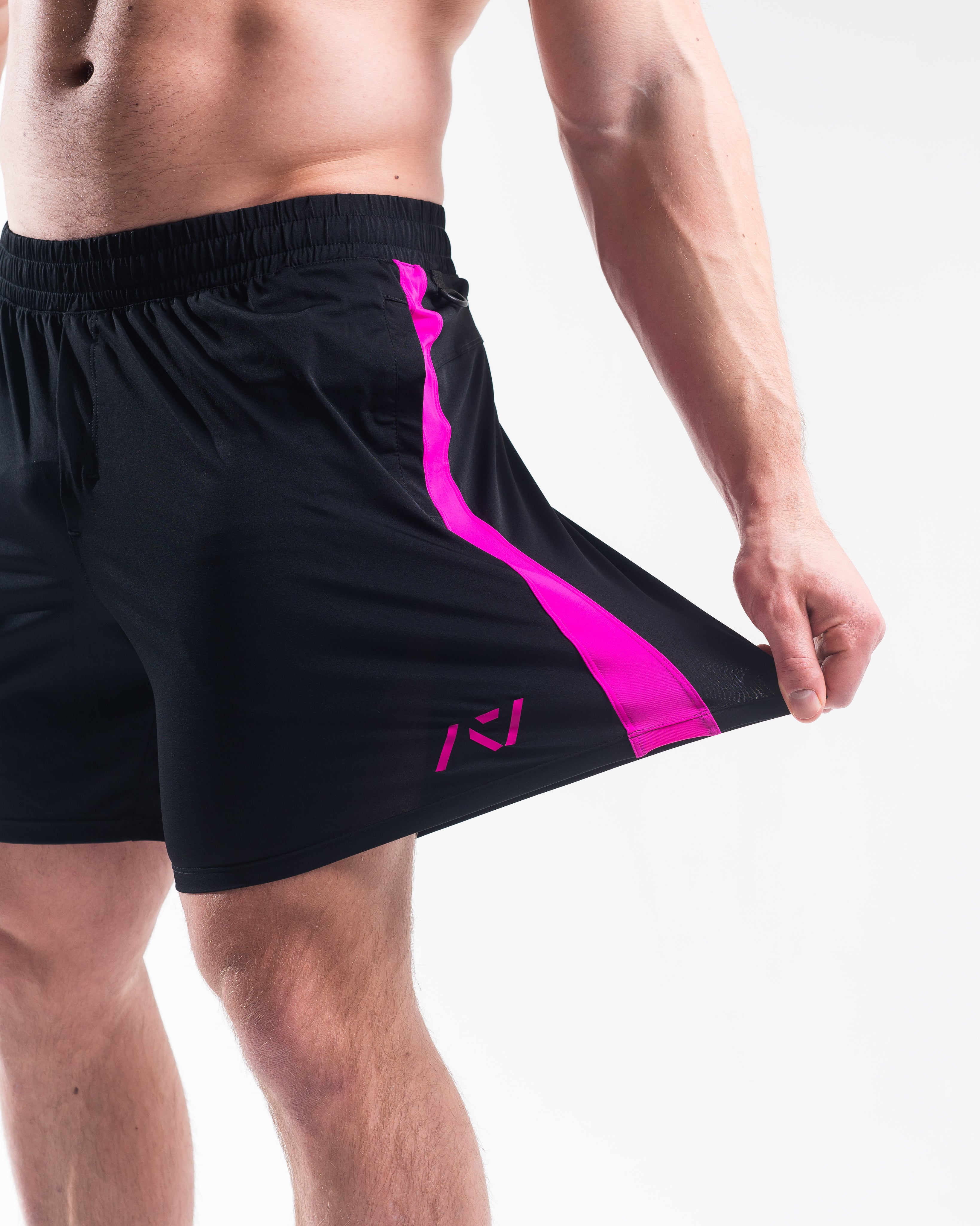Close-up of 360-degree stretch fabric on Flamingo 360Go Shorts for total mobility and performance comfort.