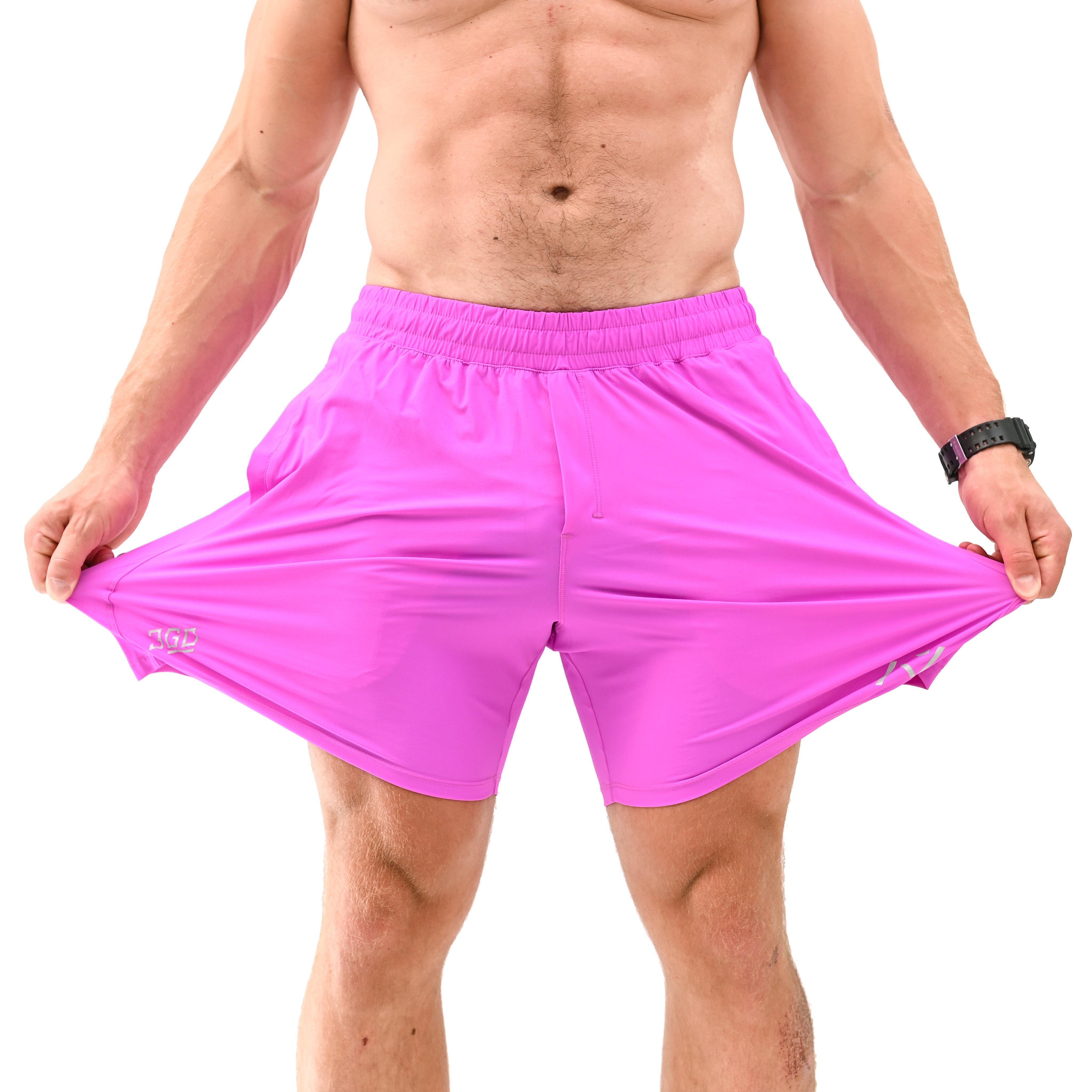 Close-up of 360-degree stretch fabric on Orchid 360Go Shorts for complete mobility and comfort.