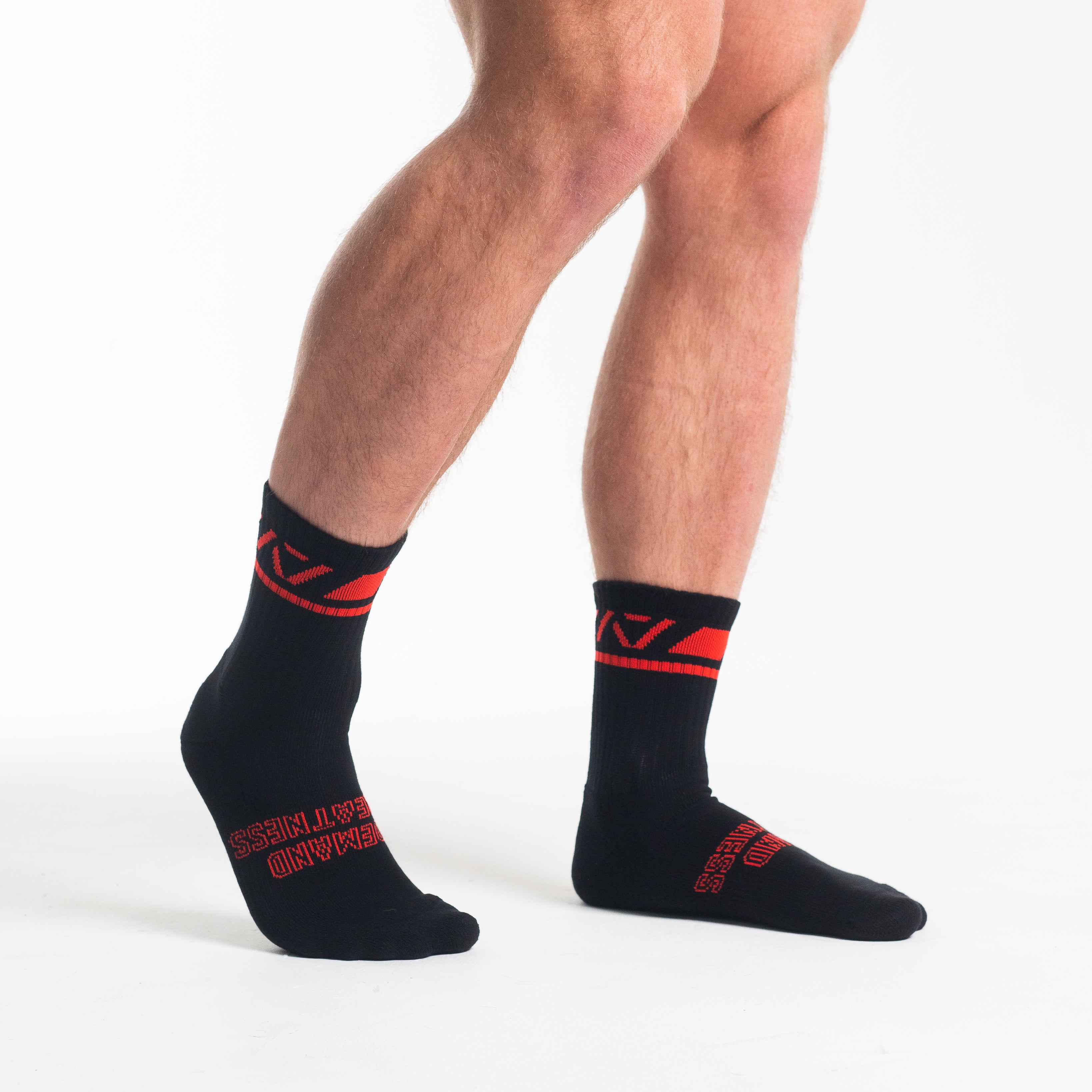 Side profile of A7 Crew Socks in Red Dawn, highlighting the A7 logo on the ankle and compression-style top.