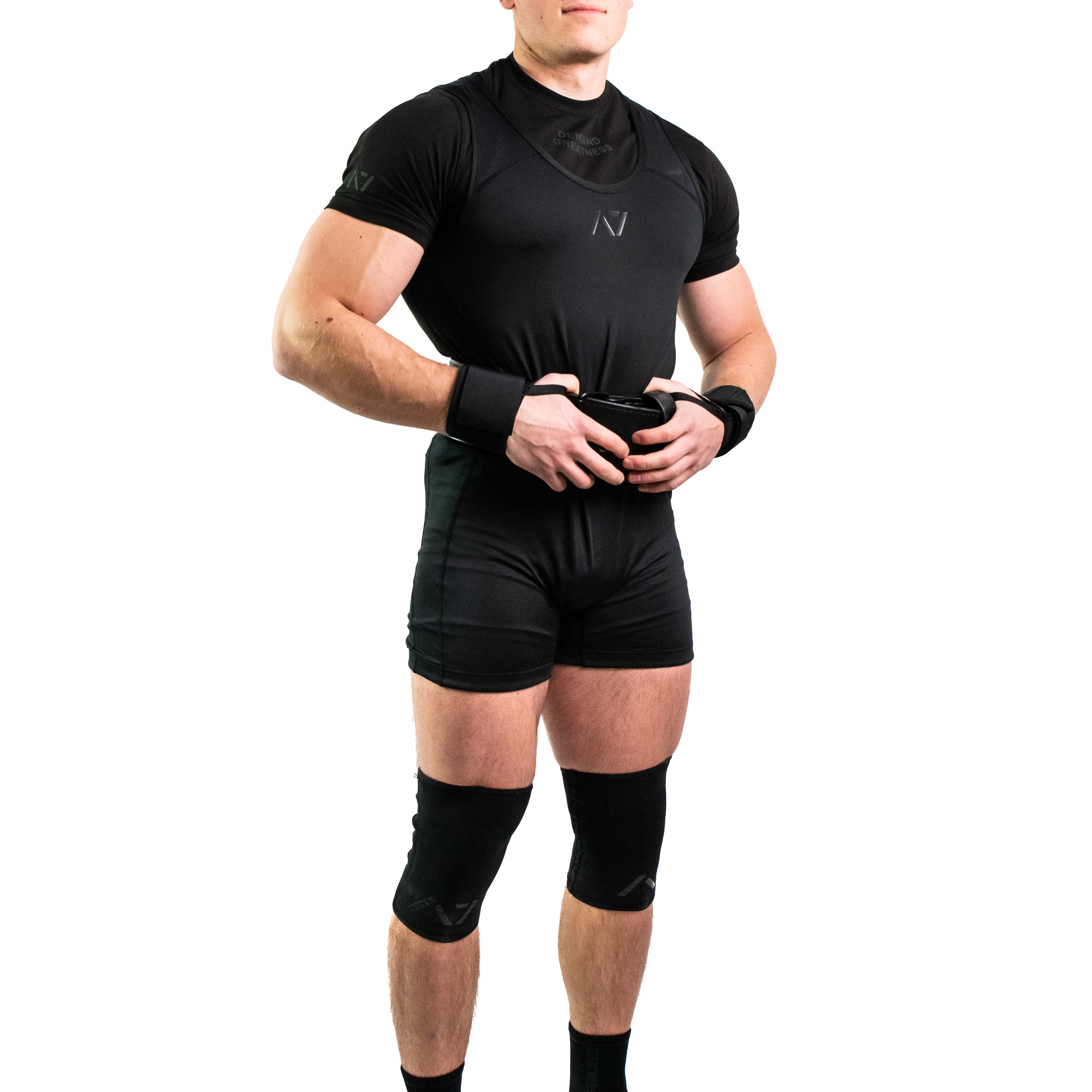 Athlete wearing A7 Classic Singlet – Stealth, demonstrating full coverage fit and performance-focused design.