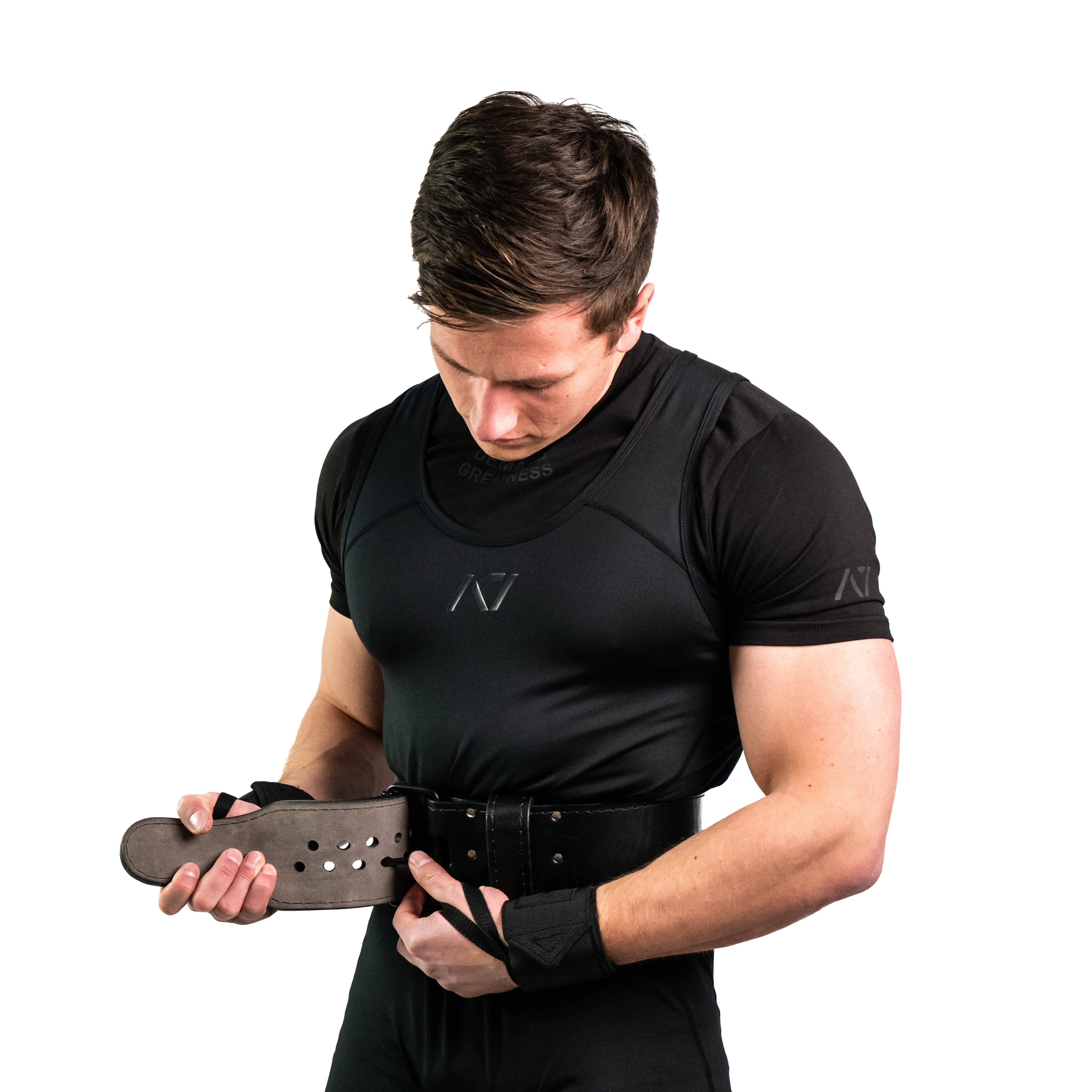 Side profile of the A7 Stealth Singlet highlighting athletic fit, moisture-wicking fabric, and stretch mobility.