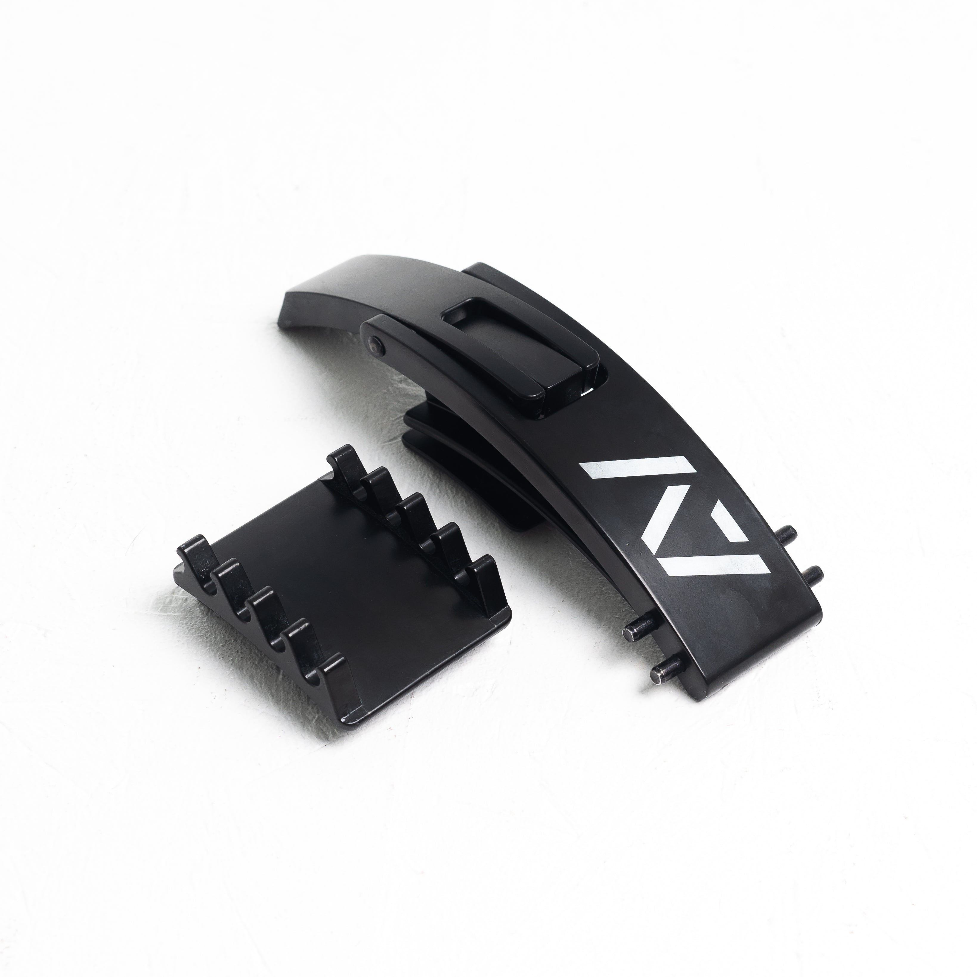 Front view of A7 PAL Buckle in matte black featuring adjustable Pioneer Lever system and durable stainless steel design.