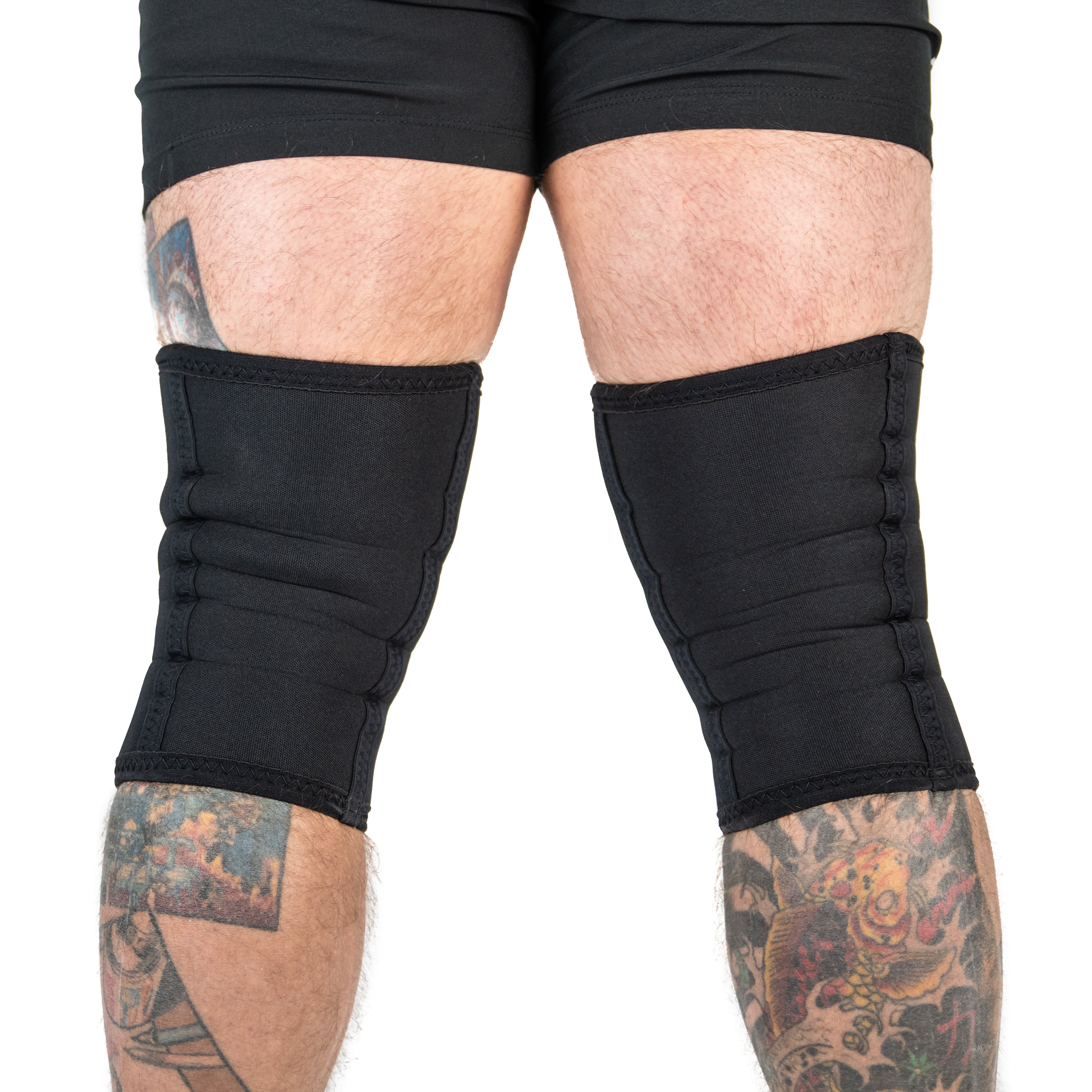 Back view highlighting double rear seams of A7 Stealth Stiff CONE Knee Sleeves for enhanced support.