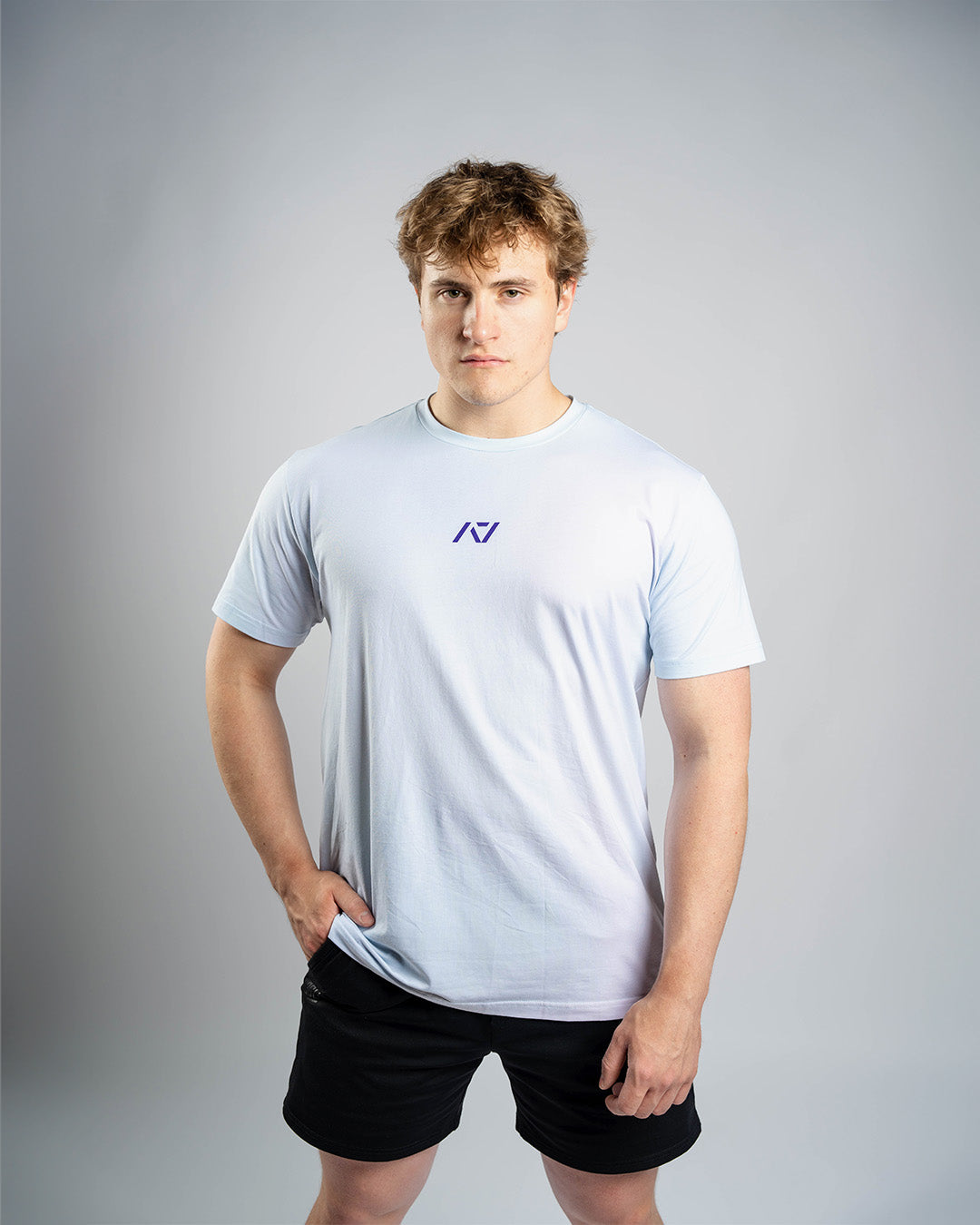 Front view of A7 Affirmation True-Fit Men’s Shirt – Pastel showing clean silhouette and tonal logo print.