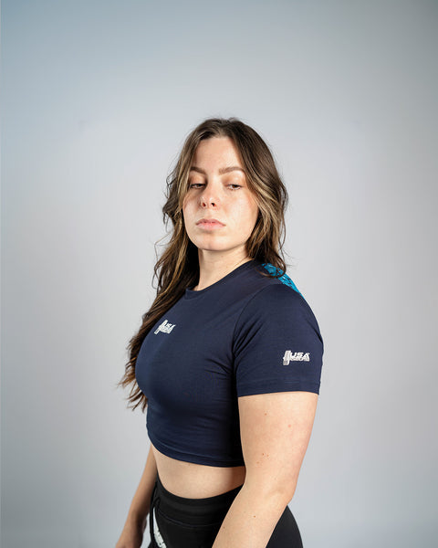 A7 Bar Grip Shirts & CropsレディースL サイズ USAPL True-Fit Women's Bar Grip Crop - Navy - A7