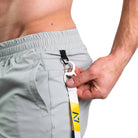  Dual side key clips on A7 360Go KWD Shorts – Light Gray for convenient, secure carry of keys and small items.