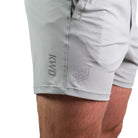 Matte silicone A7 logos on Light Gray 360Go Shorts offering subtle branding and clean aesthetics.